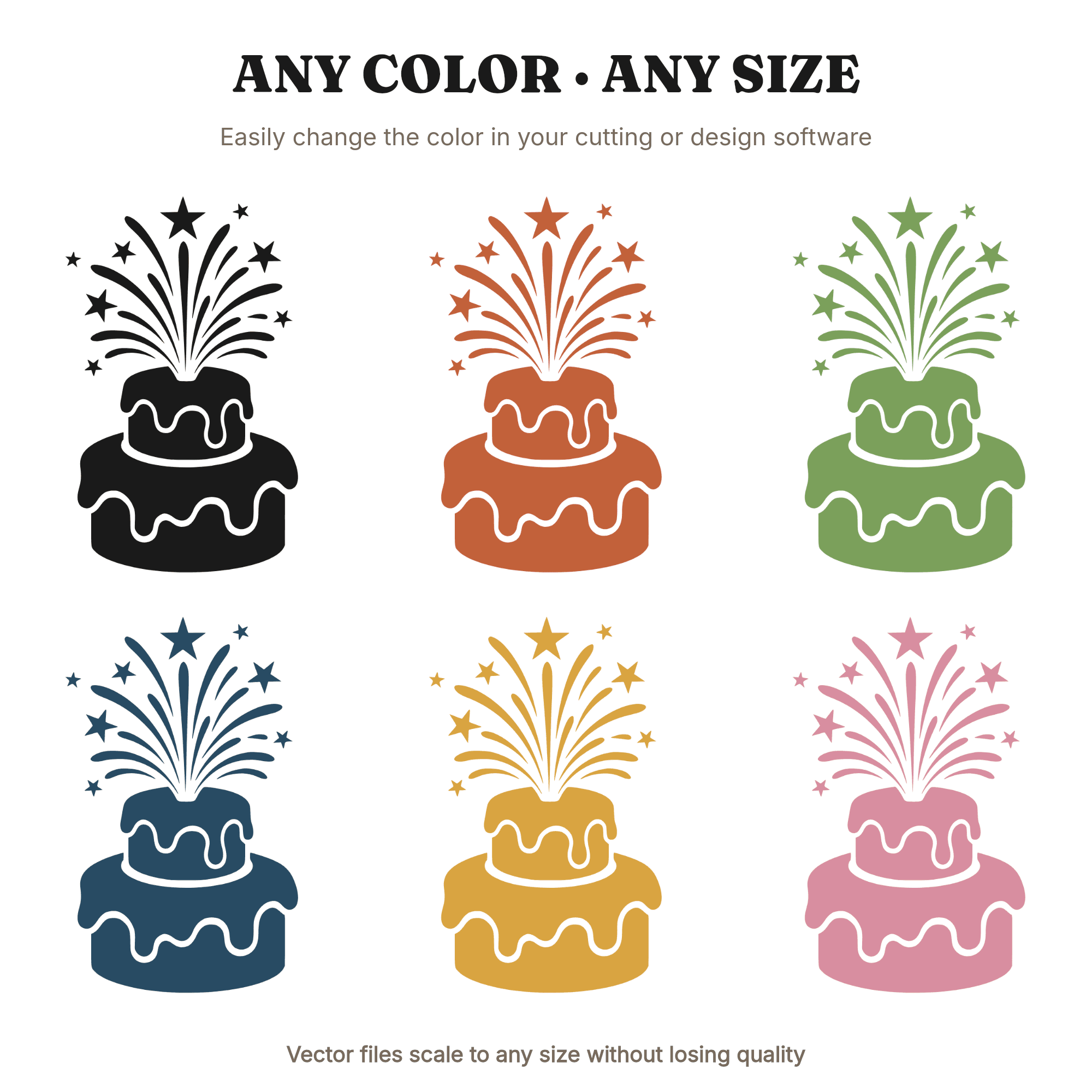 Three Tier Celebration Cake SVG PNG with Firework Bursts, New Year Party Decor Cut File, view 2