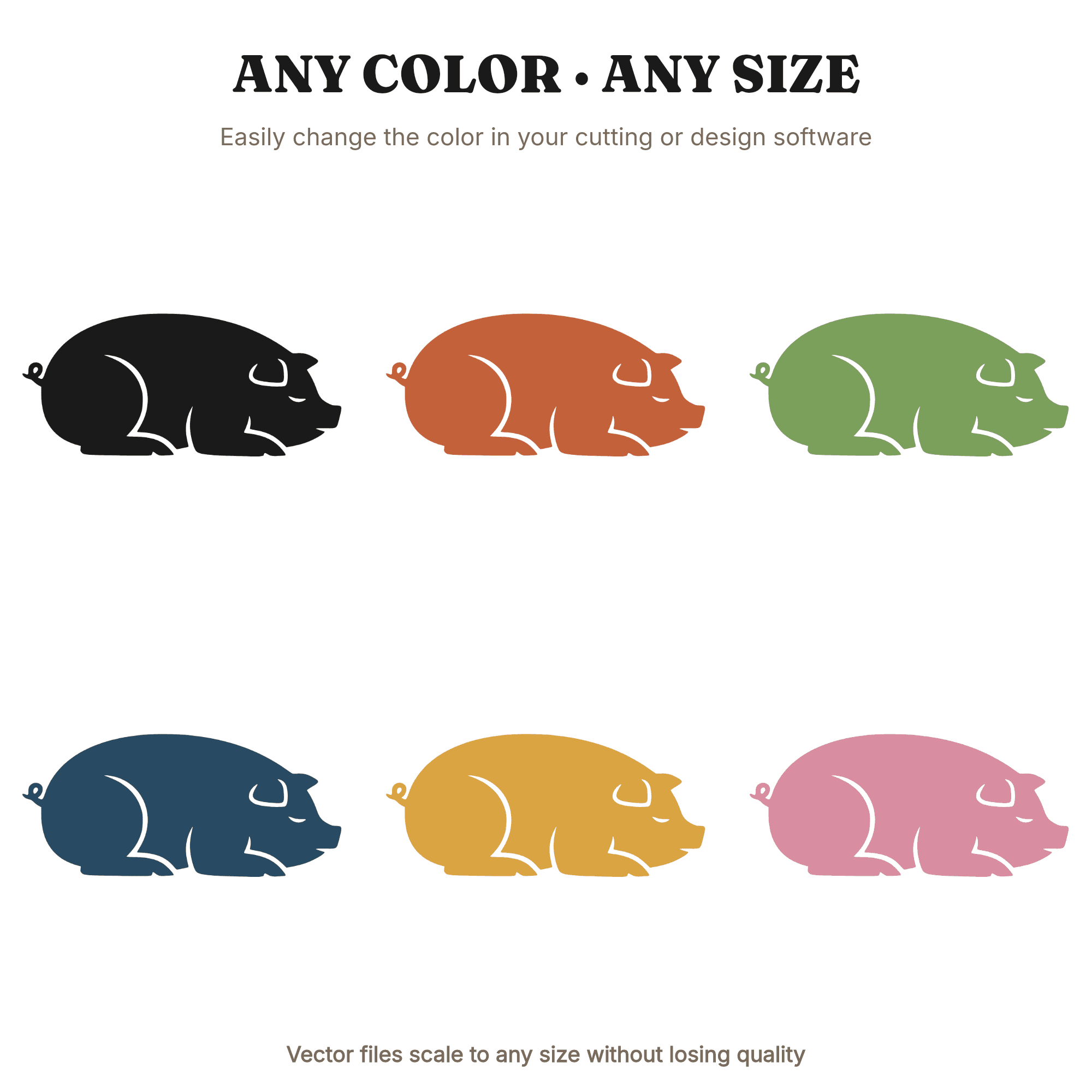 Farm Pig Silhouette SVG PNG, Sleeping Pig Cut File, Thanksgiving Harvest Decor, Mid Century Minimal, view 2