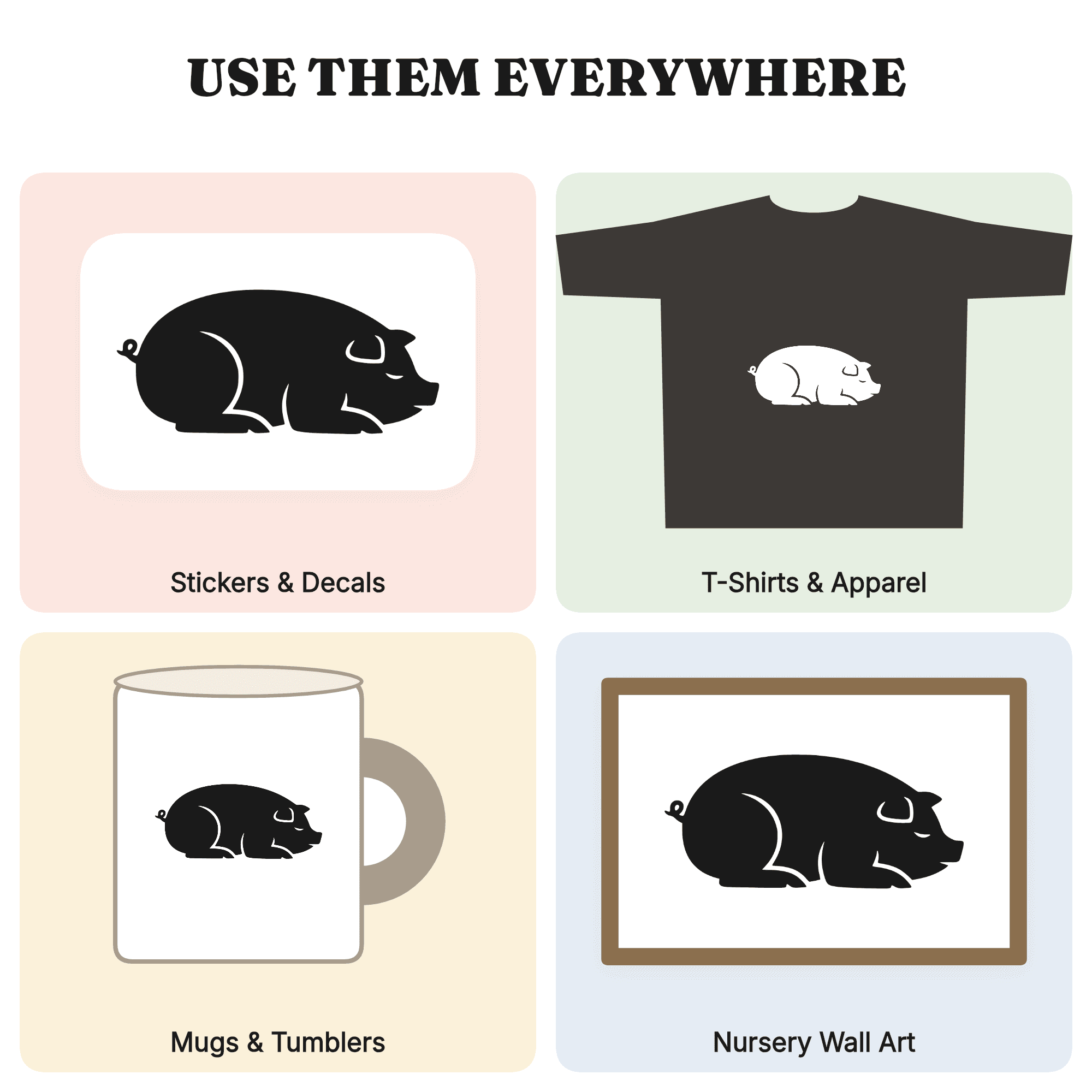 Farm Pig Silhouette SVG PNG, Sleeping Pig Cut File, Thanksgiving Harvest Decor, Mid Century Minimal, view 3