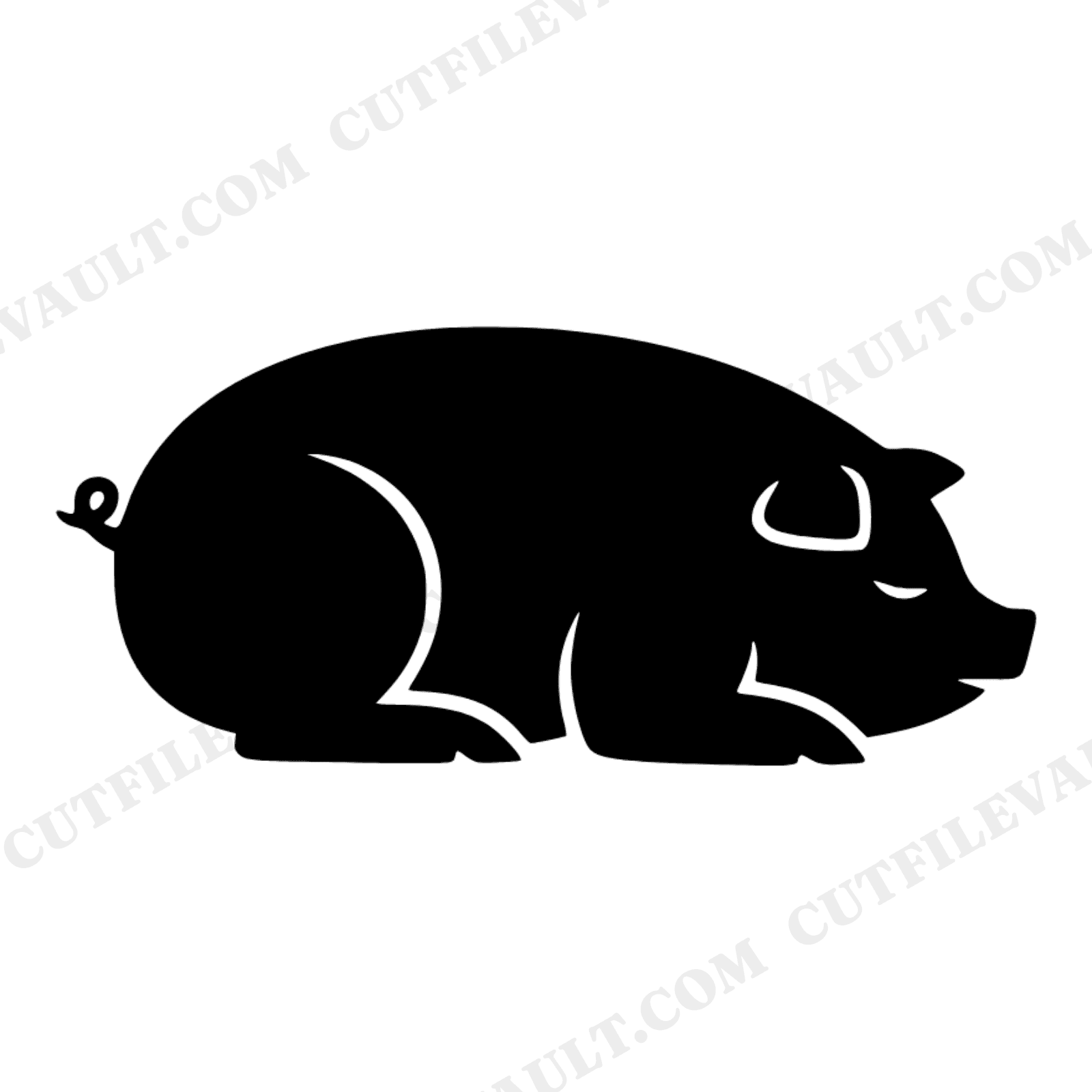 Farm Pig Silhouette SVG PNG, Sleeping Pig Cut File, Thanksgiving Harvest Decor, Mid Century Minimal, view 1