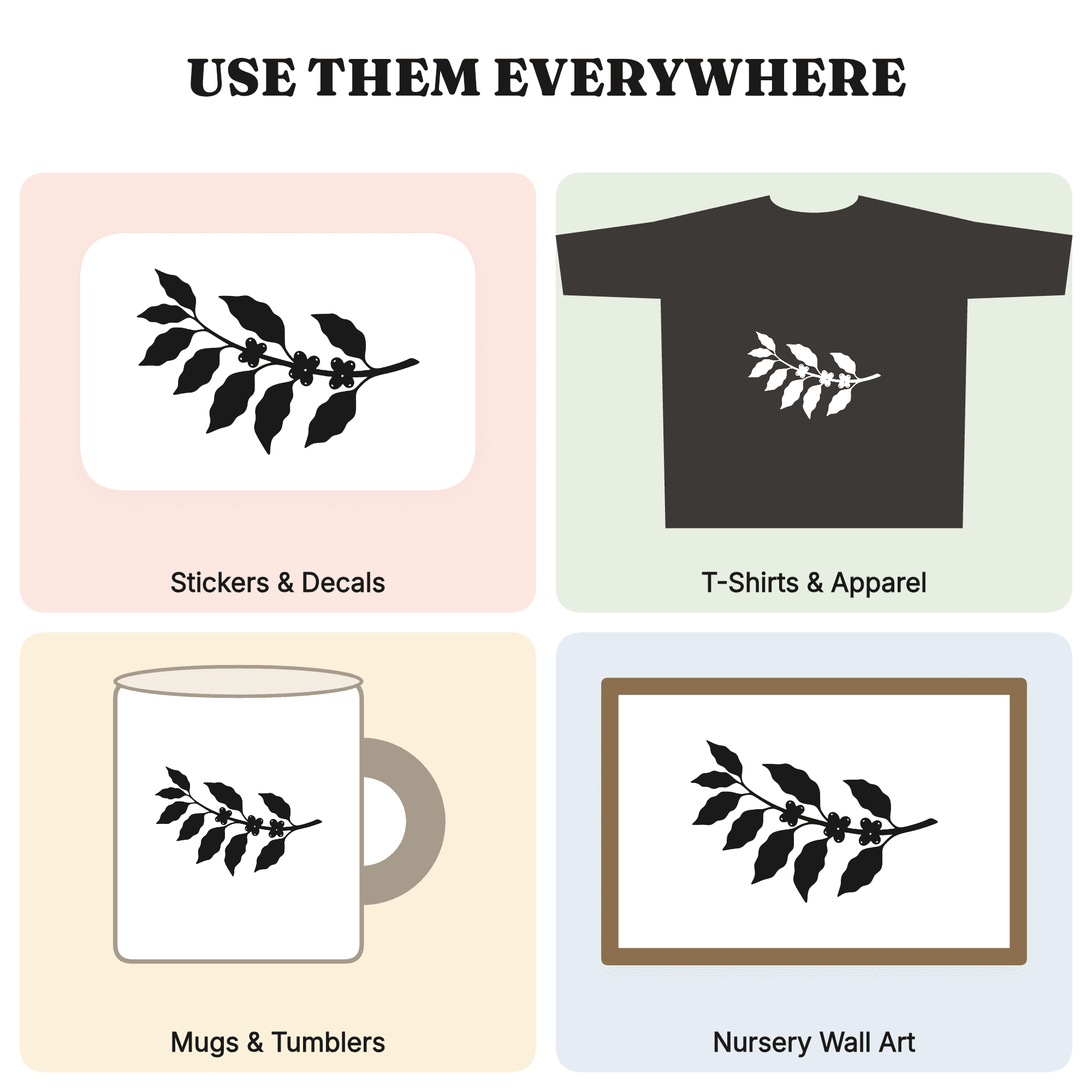 Coffee Plant Branch SVG PNG Mid Century Botanical Accent for National Coffee Day Vinyl Decal, view 3