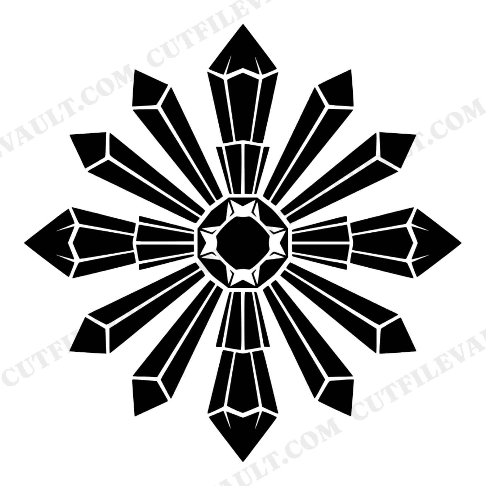 Art Deco Crystal Burst Mandala SVG PNG, Geometric Gemstone Radial Design Cut File, view 1