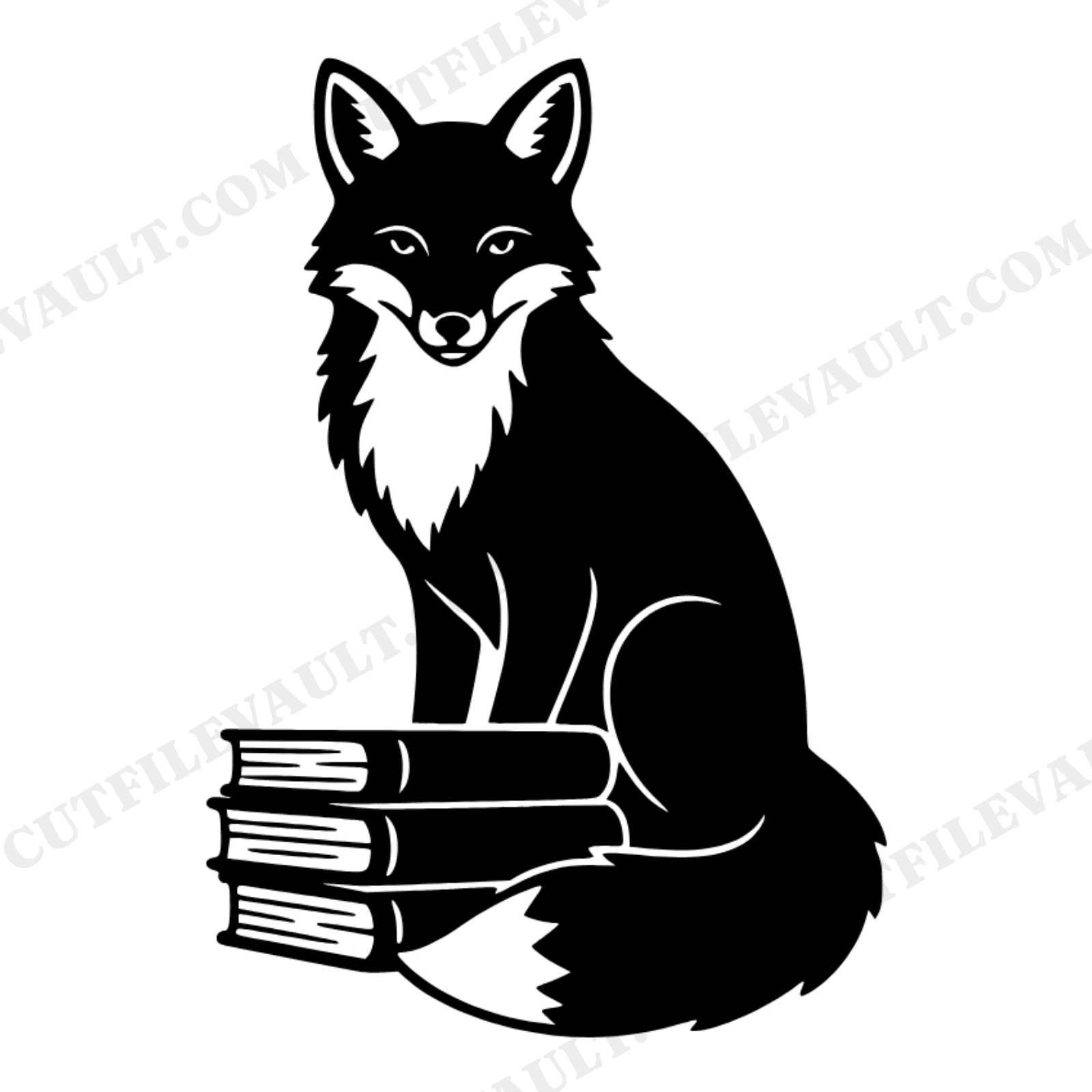 Scholarly Fox with Book Stack SVG PNG, Vintage Botanical Woodland Fox Silhouette Cut File, view 1