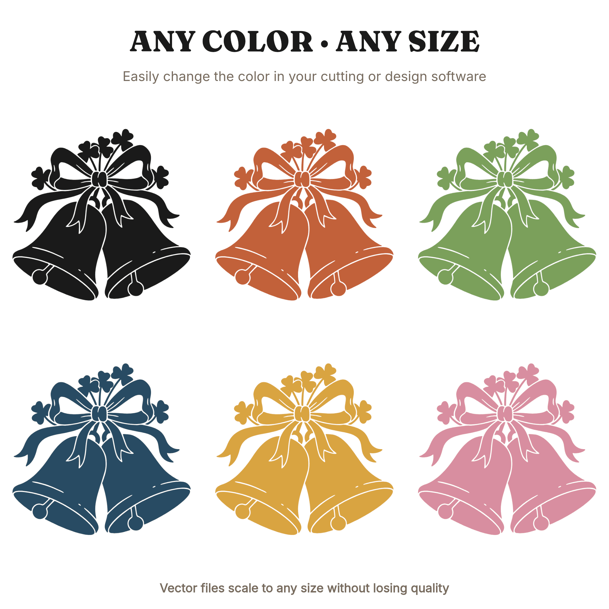Wedding Bells with Clover SVG PNG Irish Wedding Cut File Vintage Botanical Ribbon Design, view 2