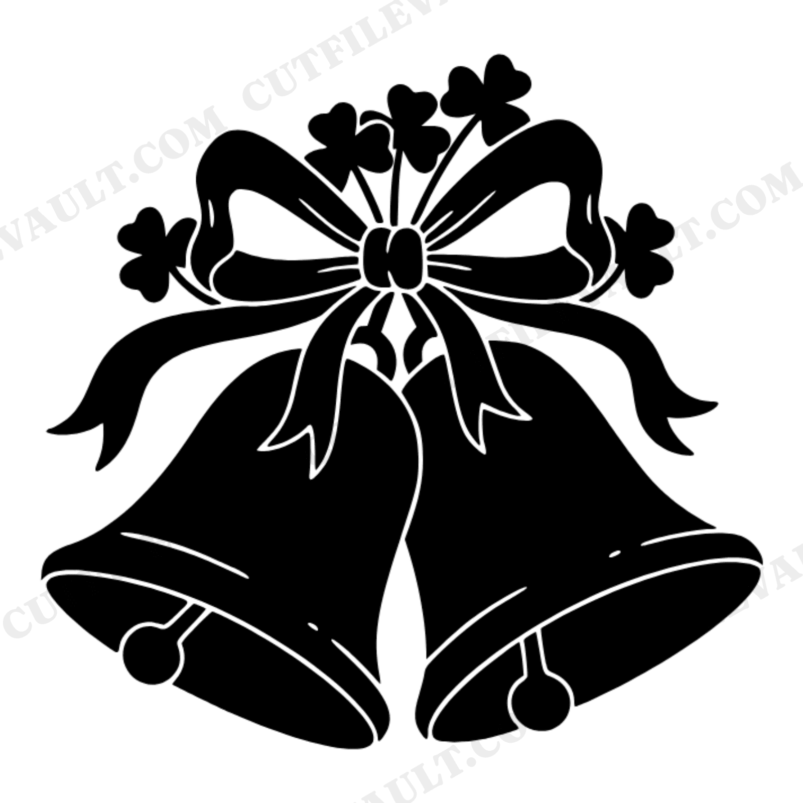 Wedding Bells with Clover SVG PNG Irish Wedding Cut File Vintage Botanical Ribbon Design, view 1