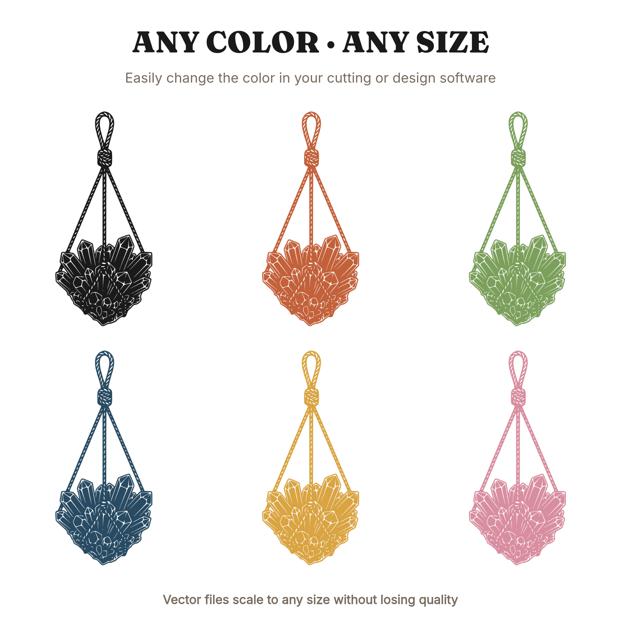 Hanging Quartz Crystal Cluster SVG PNG, Vintage Botanical Mineral Cut File, Rustic Wall Art, view 2