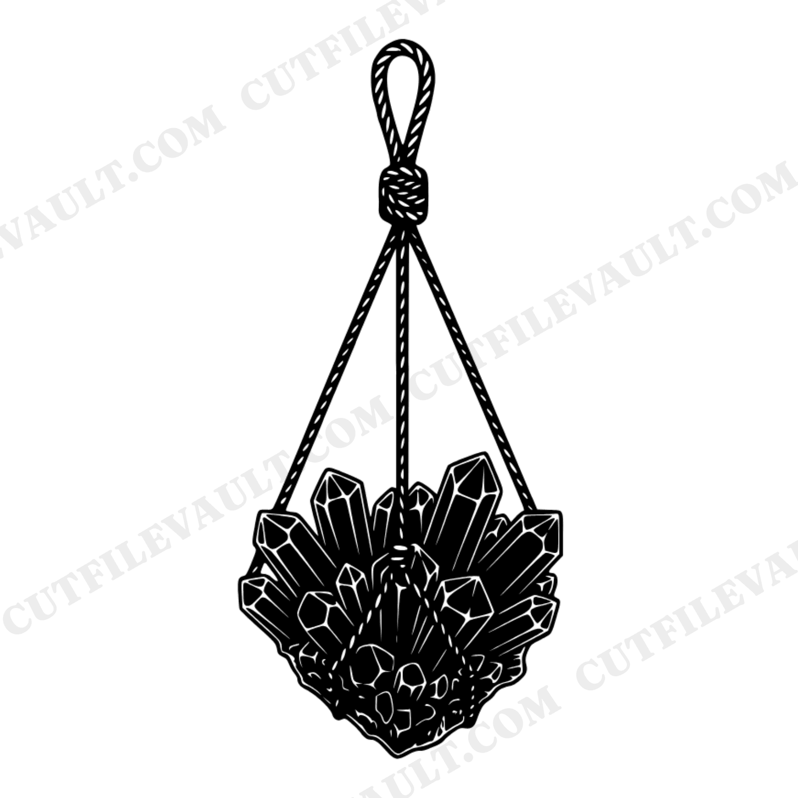 Hanging Quartz Crystal Cluster SVG PNG, Vintage Botanical Mineral Cut File, Rustic Wall Art, view 1