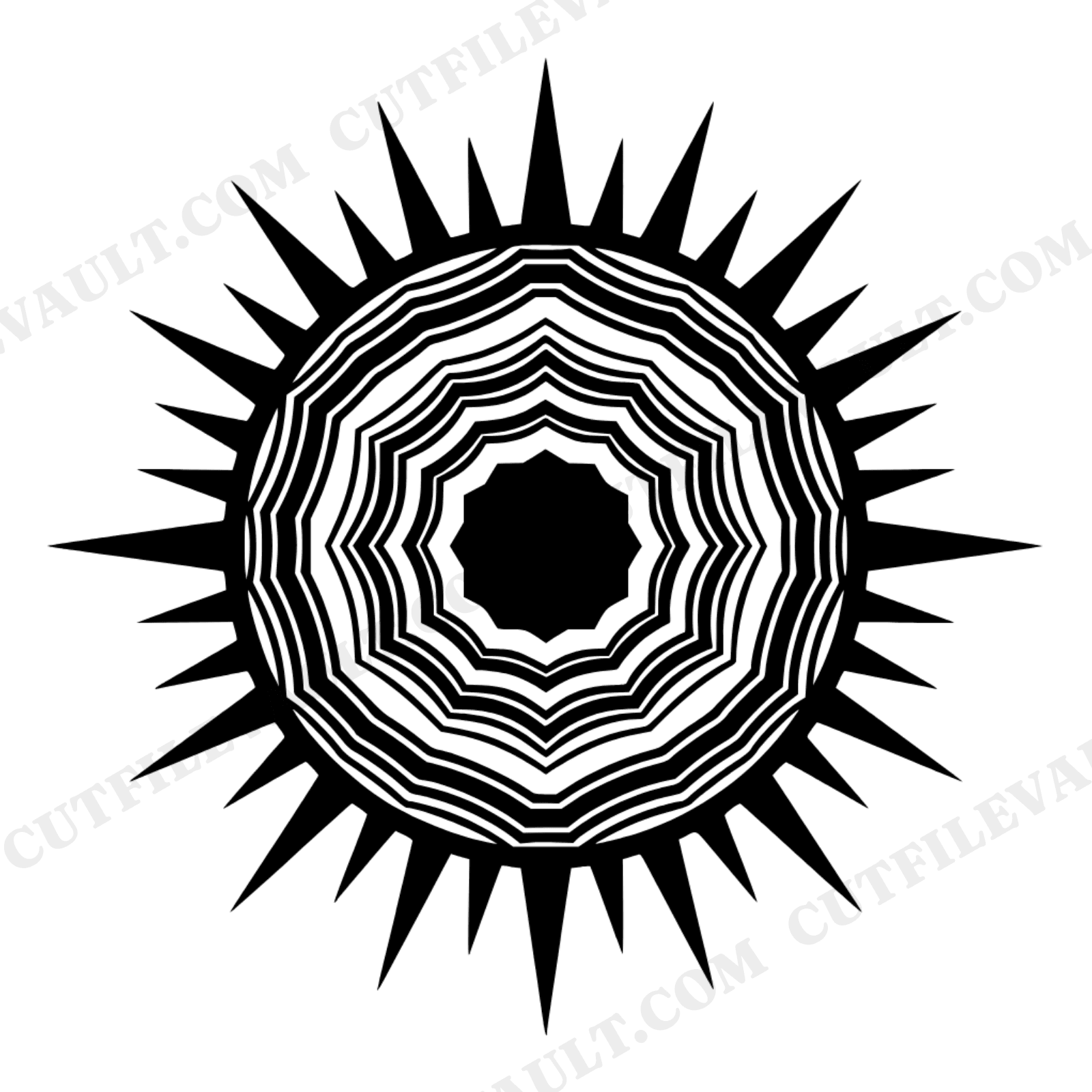 Retro Geode Sunburst Mandala SVG PNG, Art Deco Geometric Agate Crystal Cut File for Cricut, view 1
