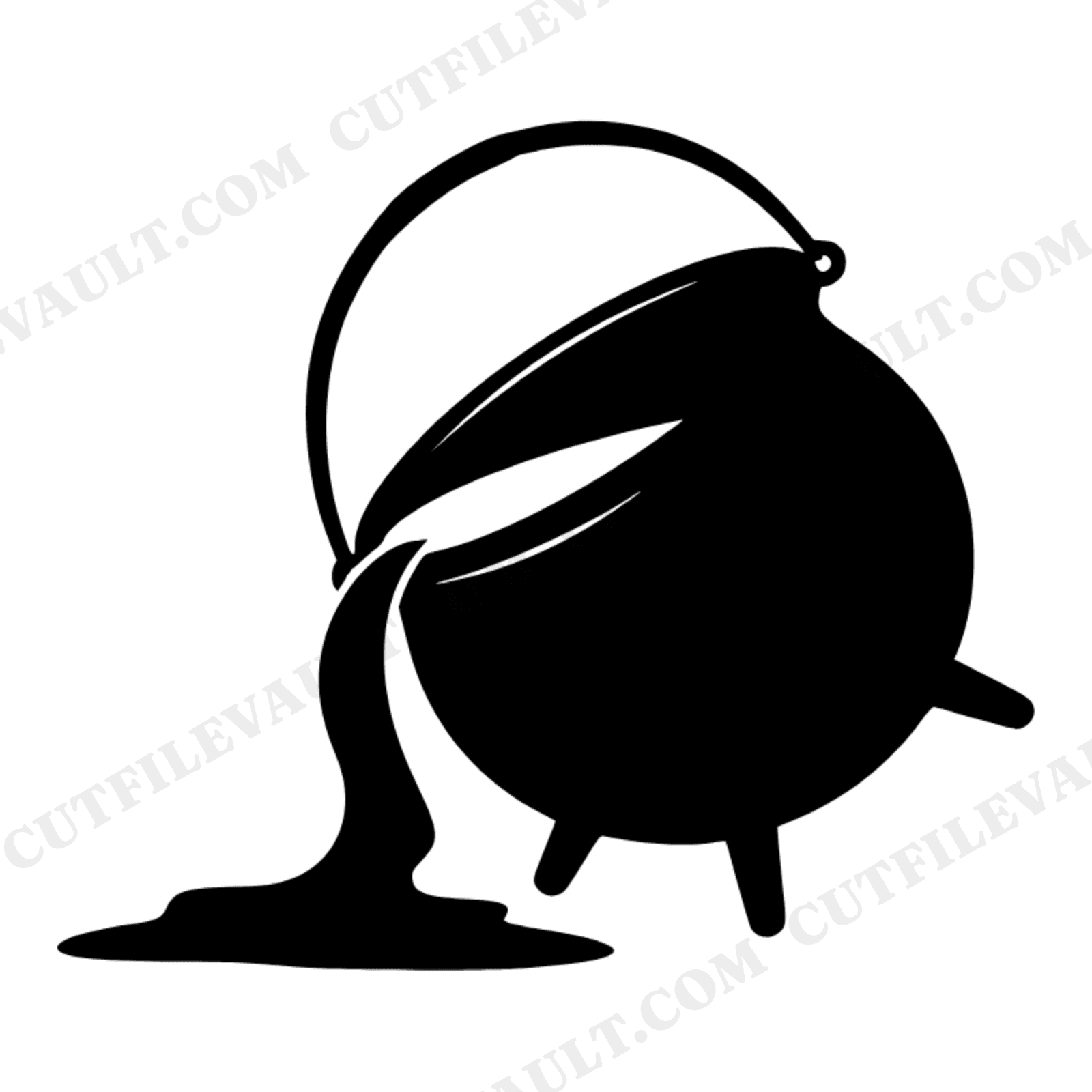 Tilted Witch Cauldron Pouring SVG PNG, Boho Halloween Silhouette Cut File for Cricut, view 1