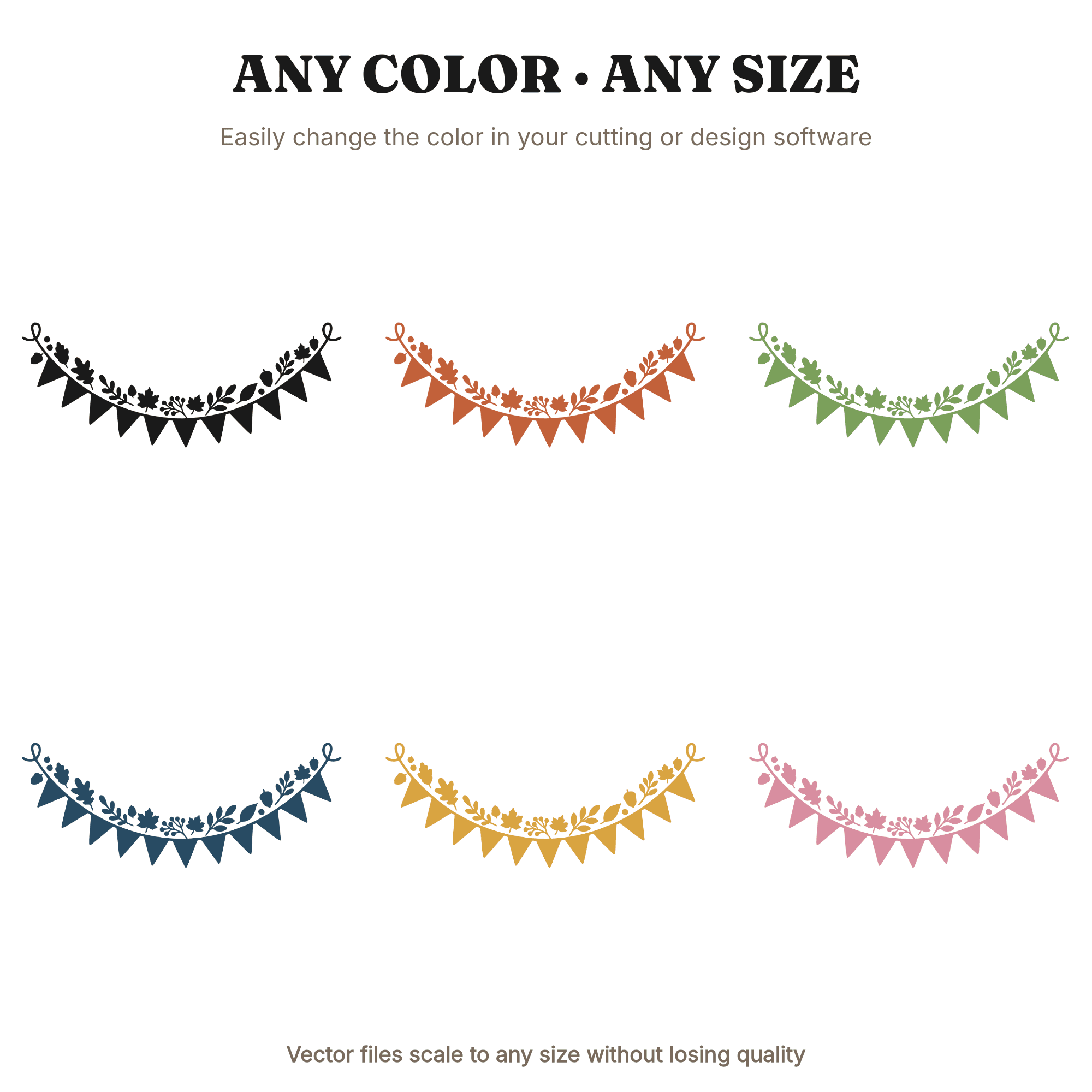 Autumn Bridal Shower Banner SVG PNG, Vintage Botanical Swooping Garland Pennants Cut File, view 2