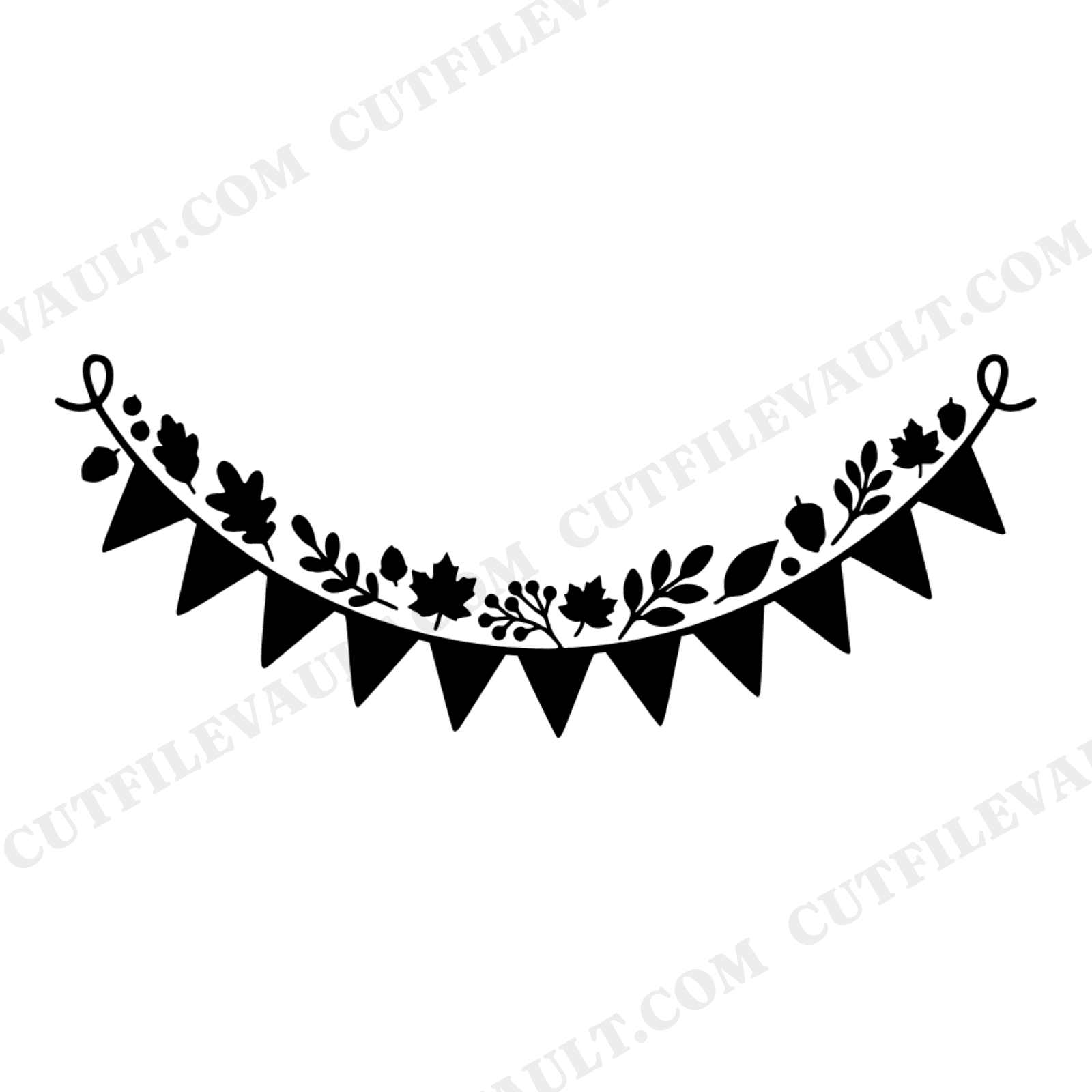 Autumn Bridal Shower Banner SVG PNG, Vintage Botanical Swooping Garland Pennants Cut File, view 1