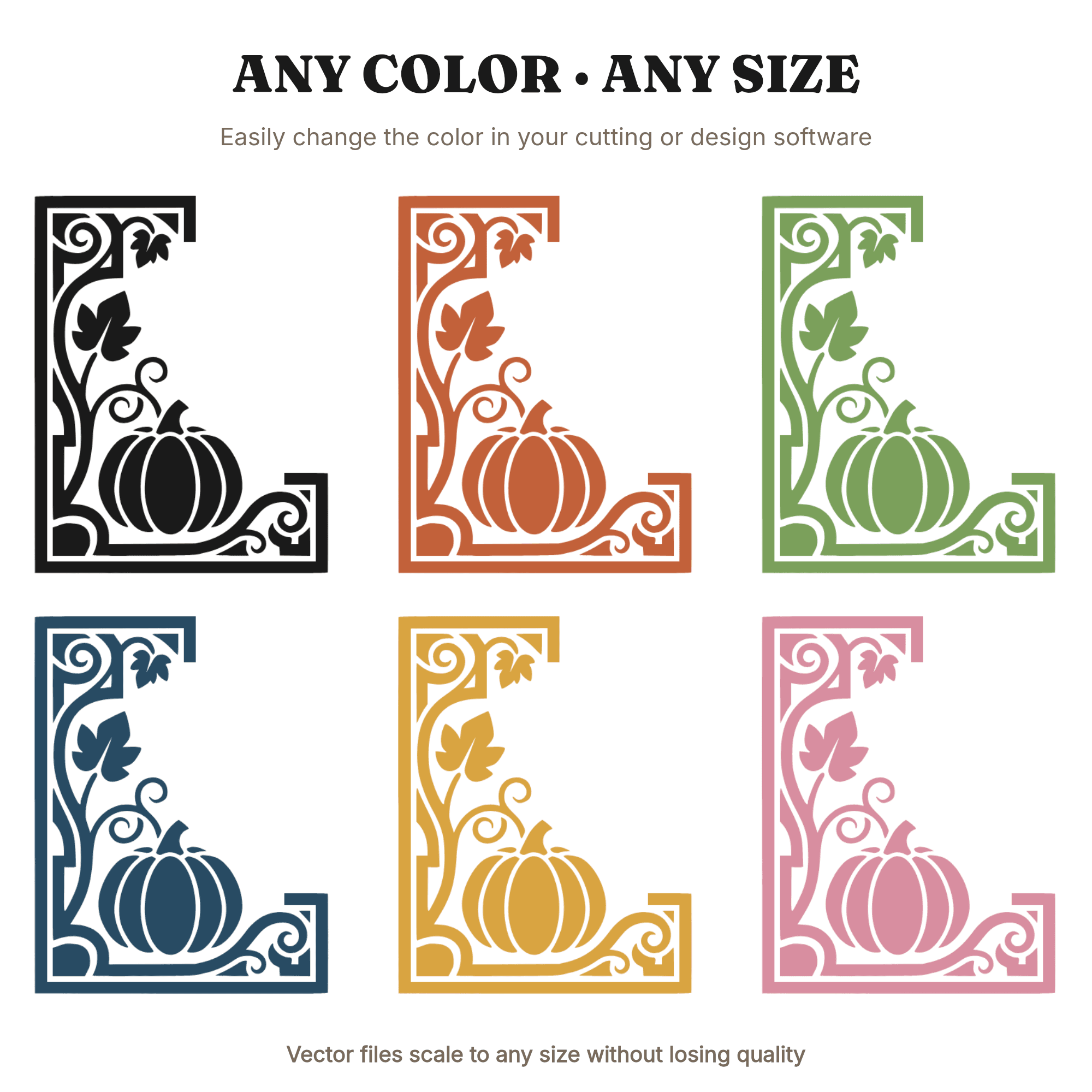 Art Deco Pumpkin Vine Corner Bracket SVG PNG, Geometric Halloween Decor Cut File, view 2