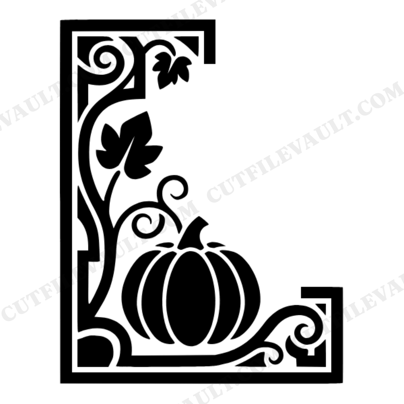 Art Deco Pumpkin Vine Corner Bracket SVG PNG, Geometric Halloween Decor Cut File, view 1
