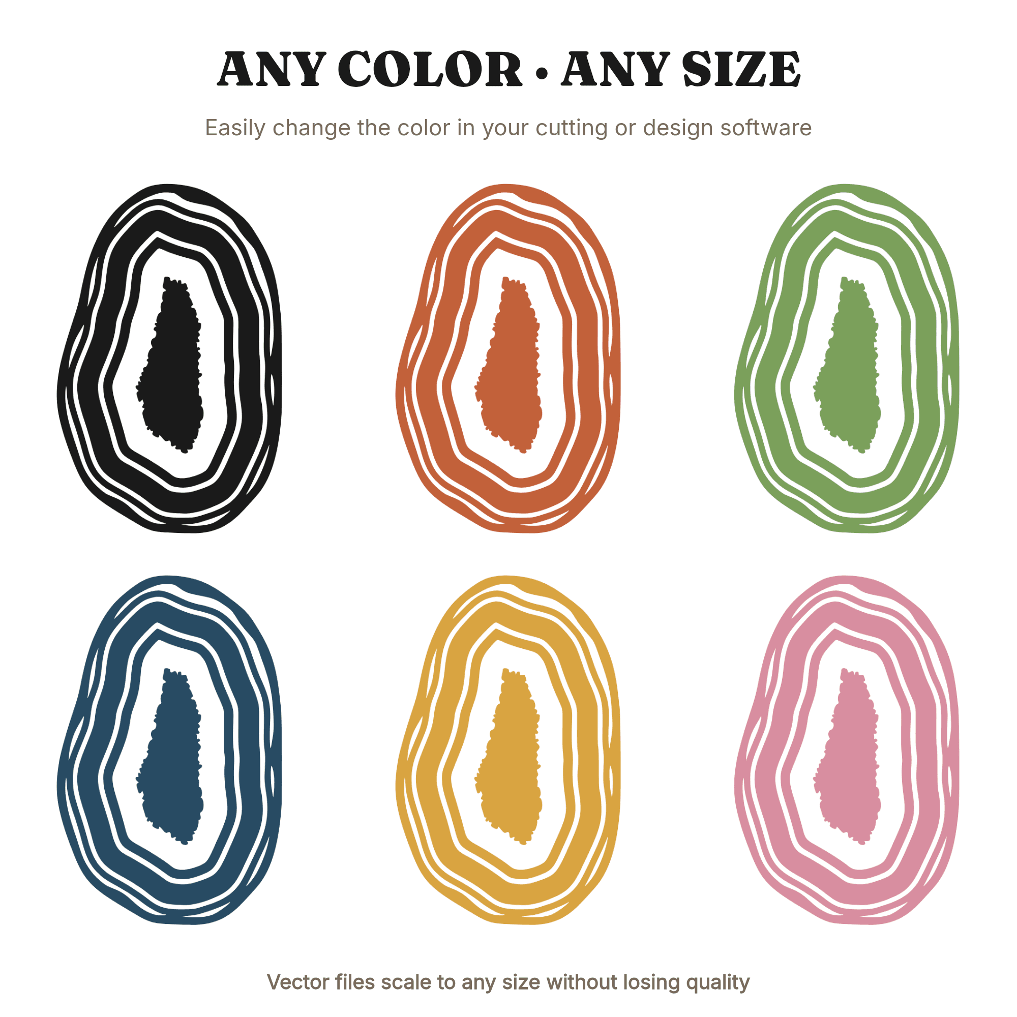 Vertical Geode Slice SVG PNG, Crystal Cross Section Cut File, Mid Century Modern Organic Design, view 2