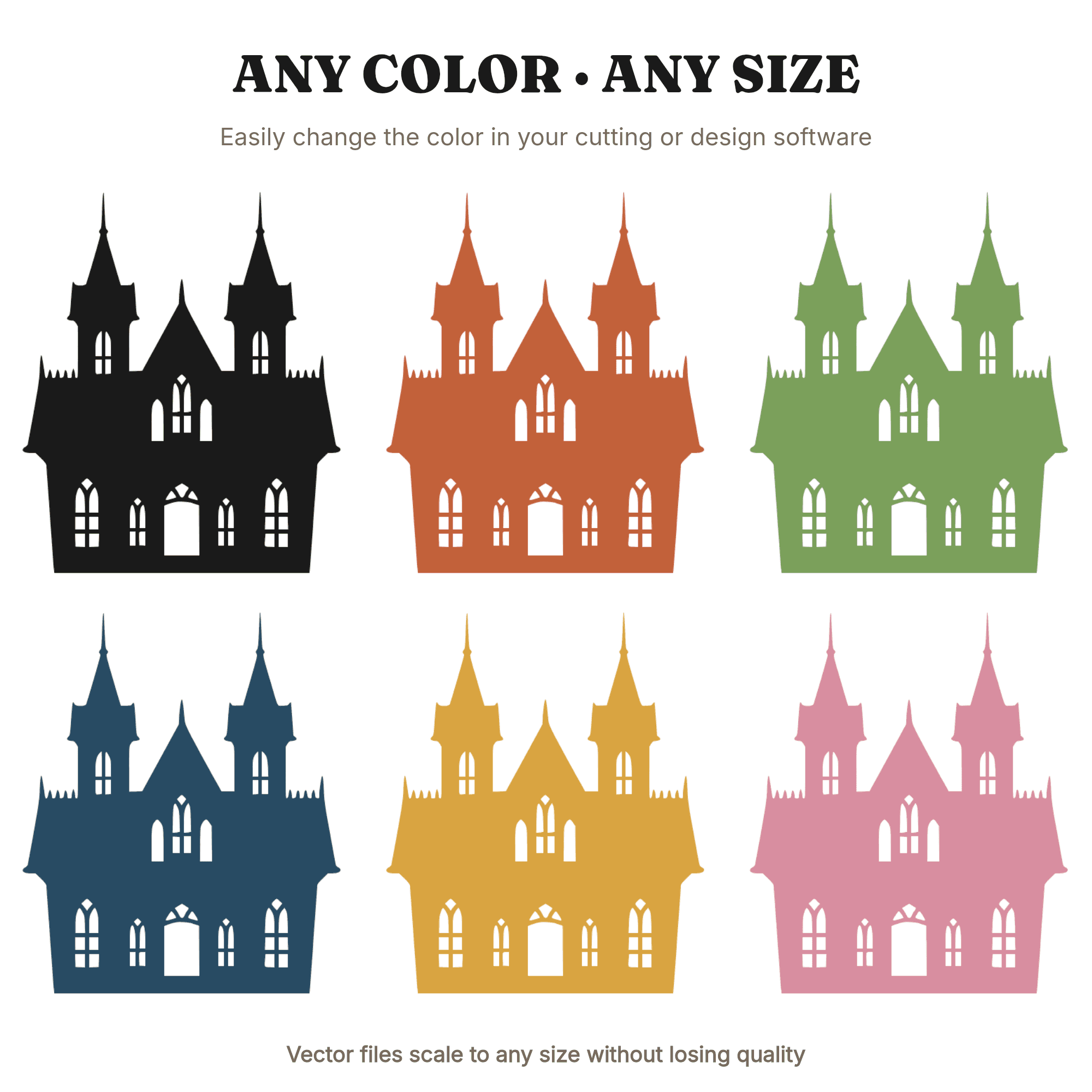 Victorian Haunted Mansion SVG PNG, Symmetrical Gothic House Silhouette, Halloween Wall Art Cut File, view 2