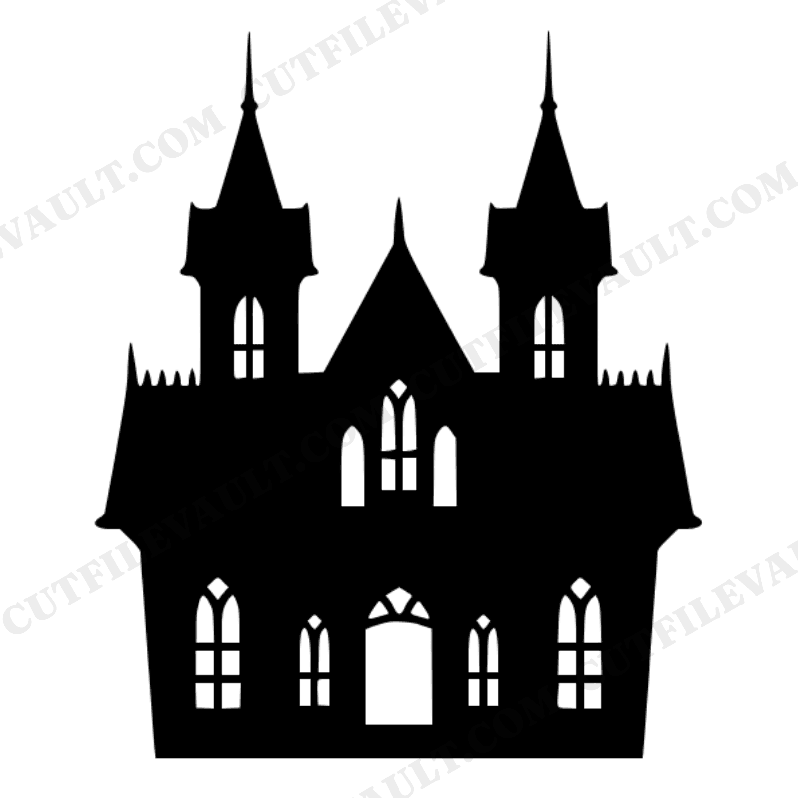 Victorian Haunted Mansion SVG PNG, Symmetrical Gothic House Silhouette, Halloween Wall Art Cut File, view 1