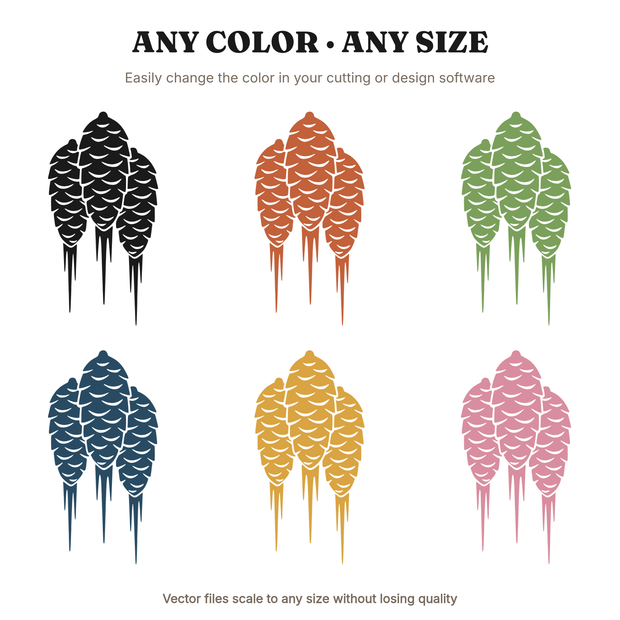 Vertical Pine Cone Cluster SVG PNG, Scandinavian Christmas Line Art, Frosted Holiday Wall Decor Cut File, view 2