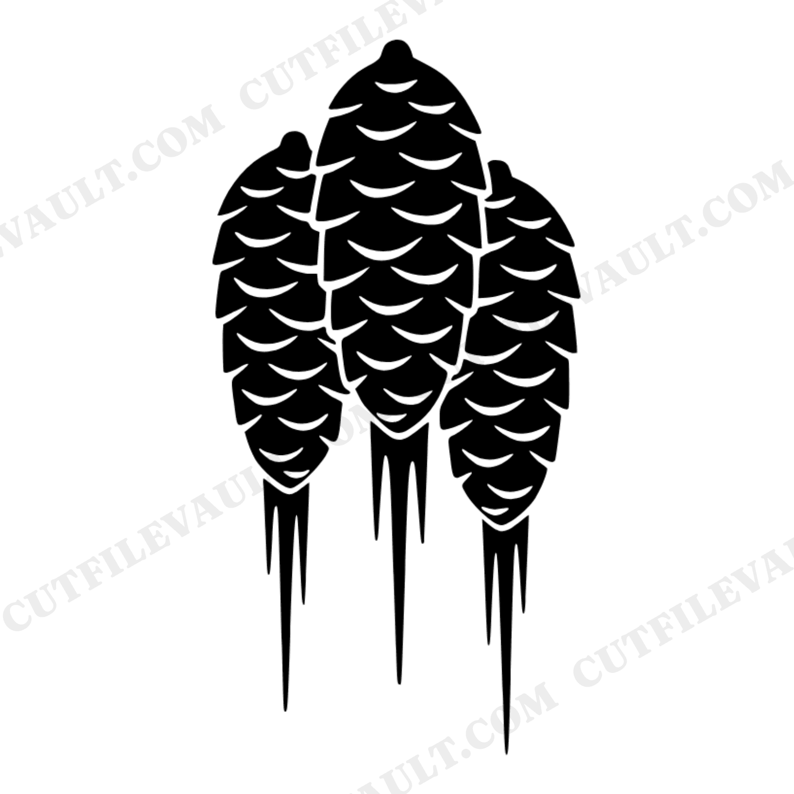 Vertical Pine Cone Cluster SVG PNG, Scandinavian Christmas Line Art, Frosted Holiday Wall Decor Cut File, view 1
