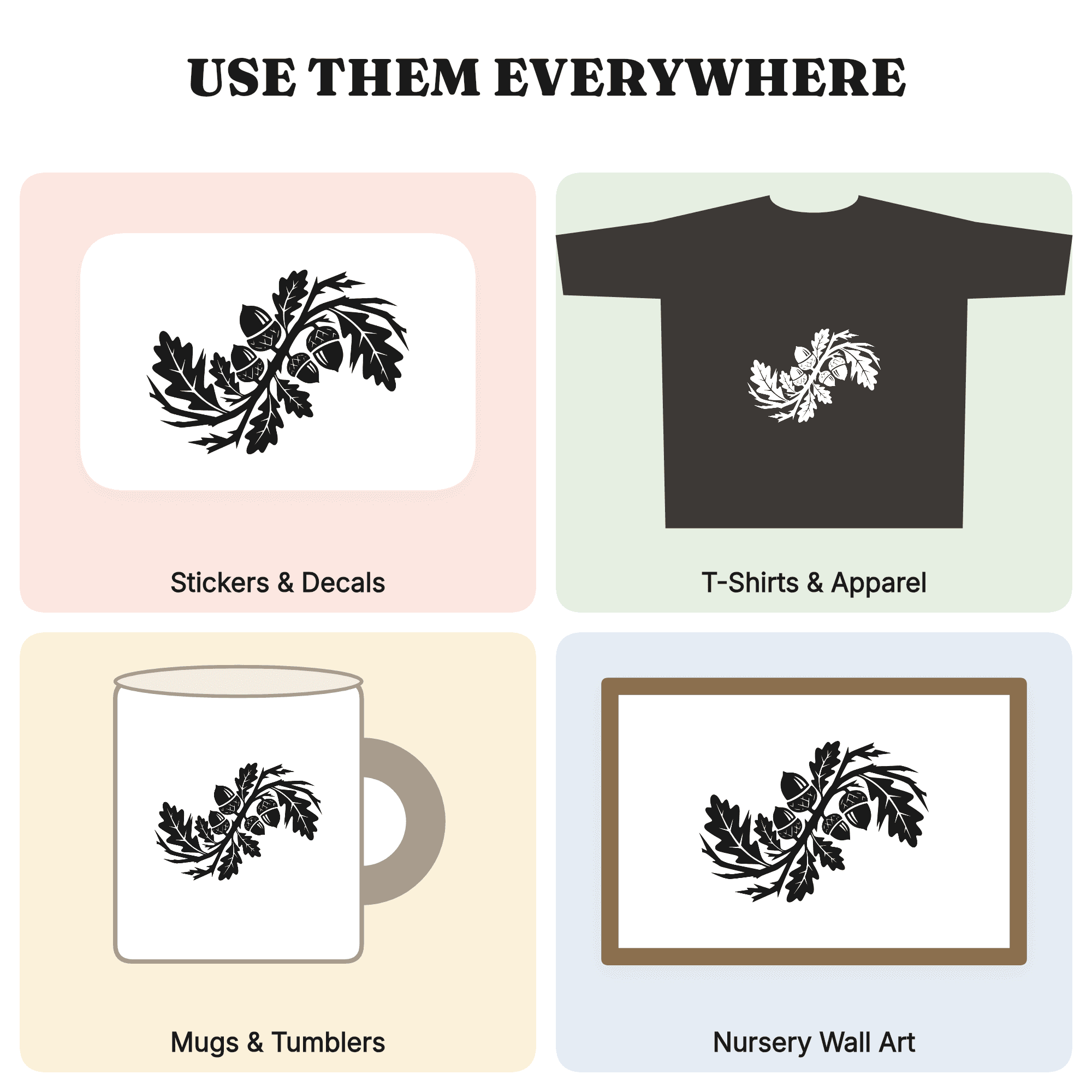 Winter Oak Acorn Brutalist Border Frame SVG PNG, Geometric Woodland Christmas Cut File, view 3