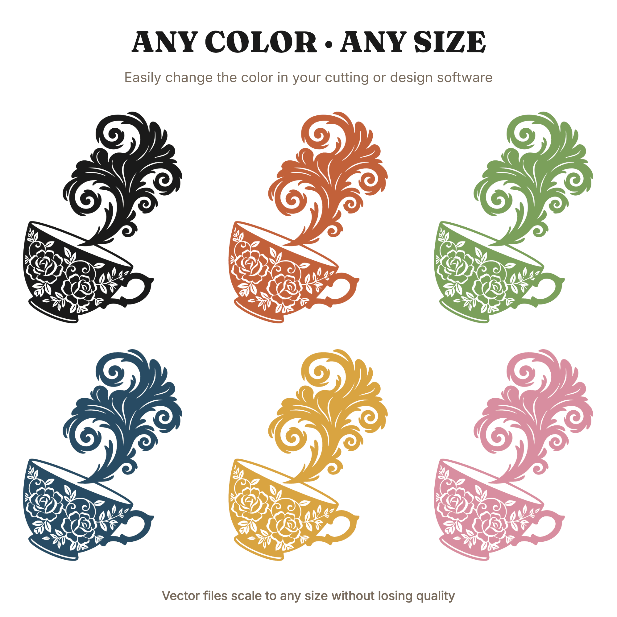 Vintage Teacup SVG, Haunting Steam Swirls PNG, Cottagecore Halloween Kitchen Decor Cut File, view 2