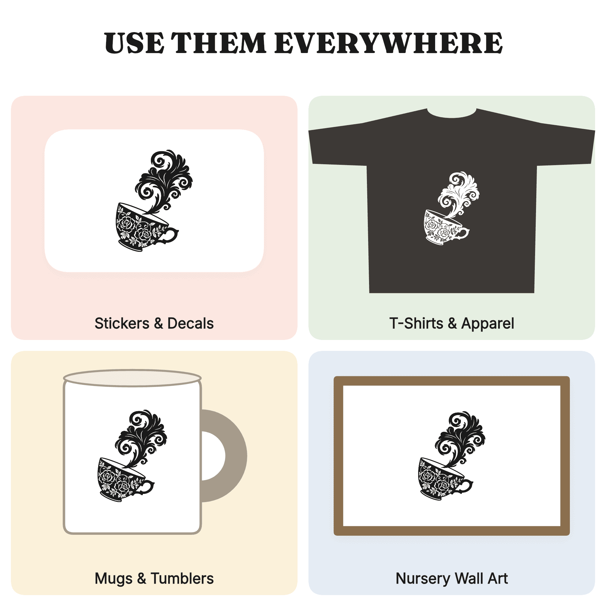 Vintage Teacup SVG, Haunting Steam Swirls PNG, Cottagecore Halloween Kitchen Decor Cut File, view 3