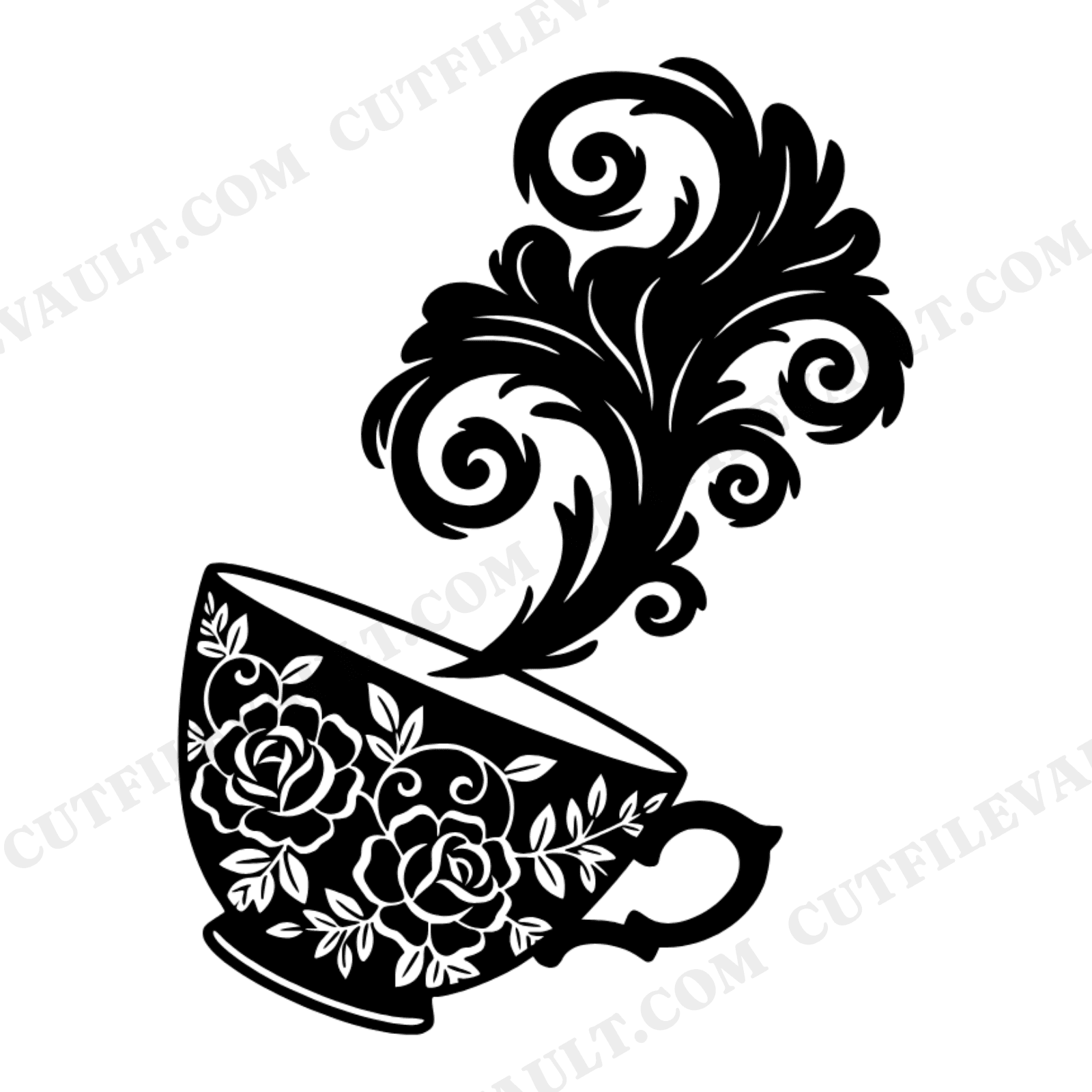 Vintage Teacup SVG, Haunting Steam Swirls PNG, Cottagecore Halloween Kitchen Decor Cut File, view 1