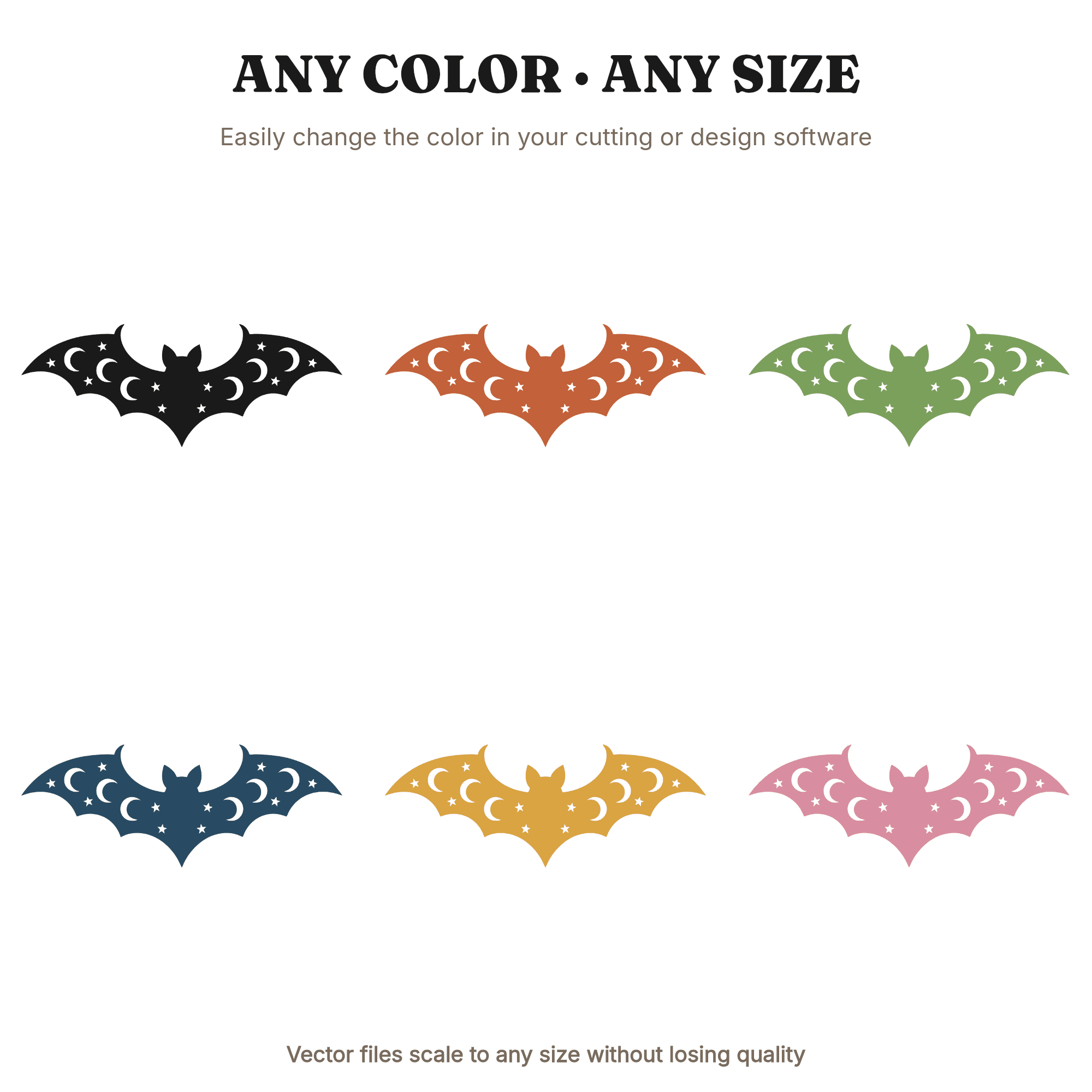 Celestial Bat SVG PNG, Crescent Moon Wings, Halloween Cut File, Mystical Bat Silhouette, Spooky SVG, view 2