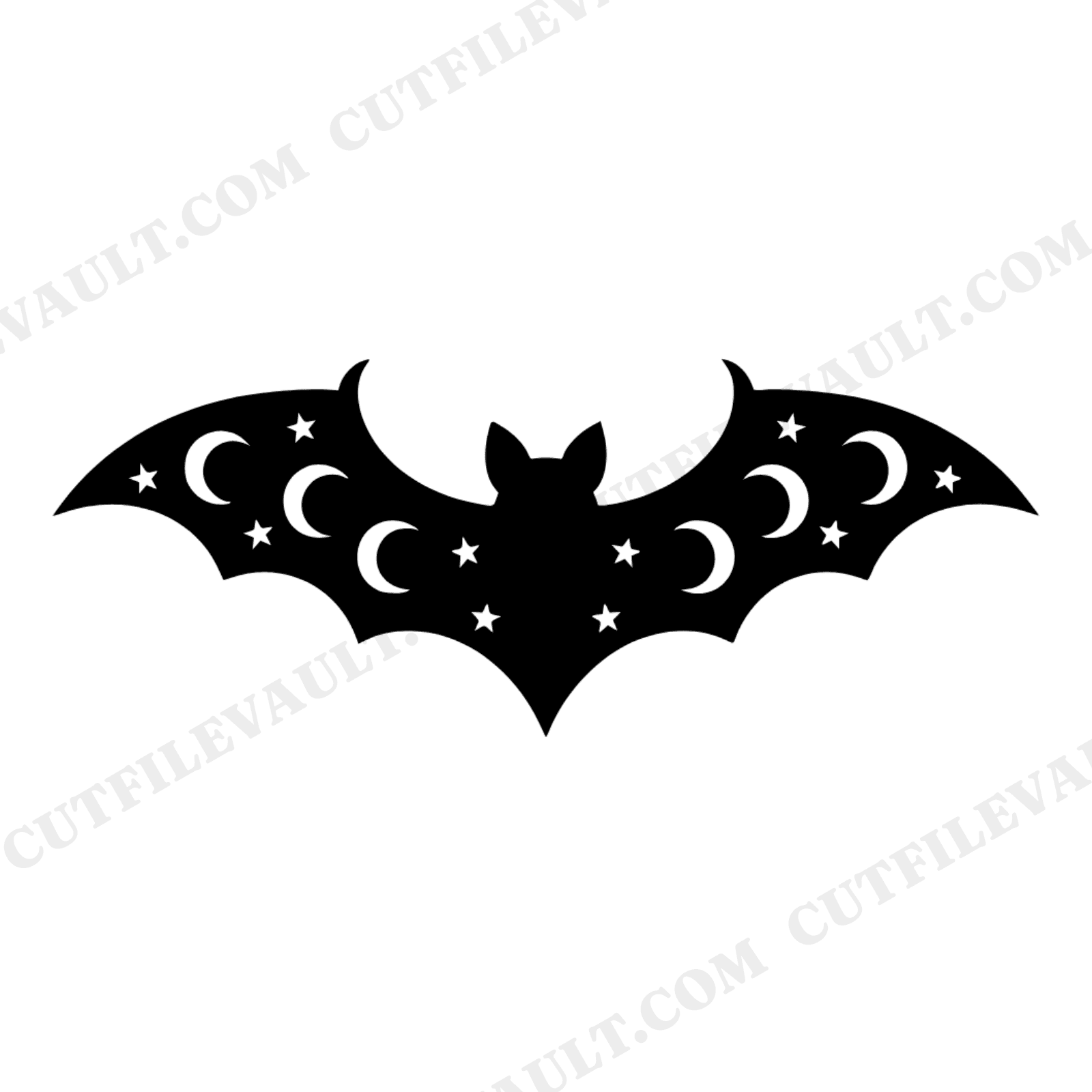 Celestial Bat SVG PNG, Crescent Moon Wings, Halloween Cut File, Mystical Bat Silhouette, Spooky SVG, view 1