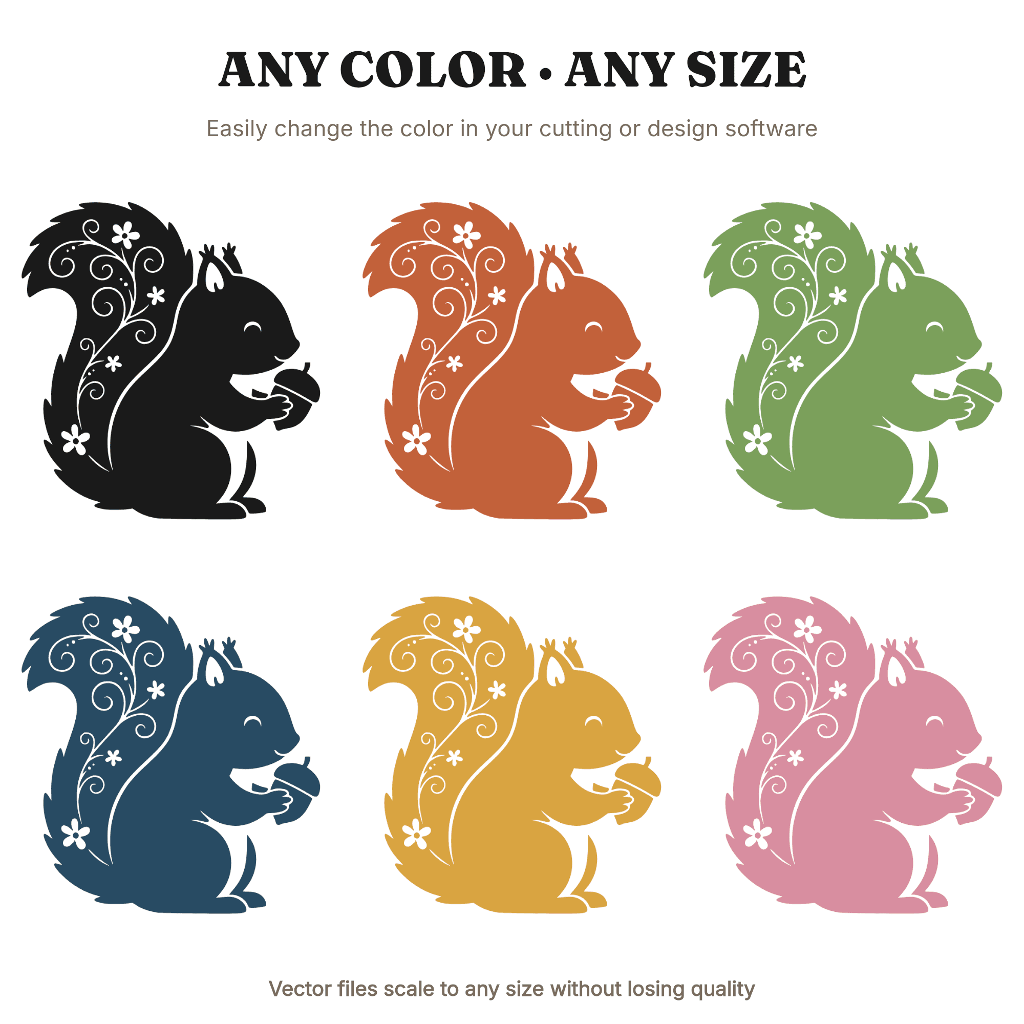 Kawaii Squirrel Holding Acorn SVG PNG Woodland Fall Harvest Silhouette Cut File Cottagecore, view 2