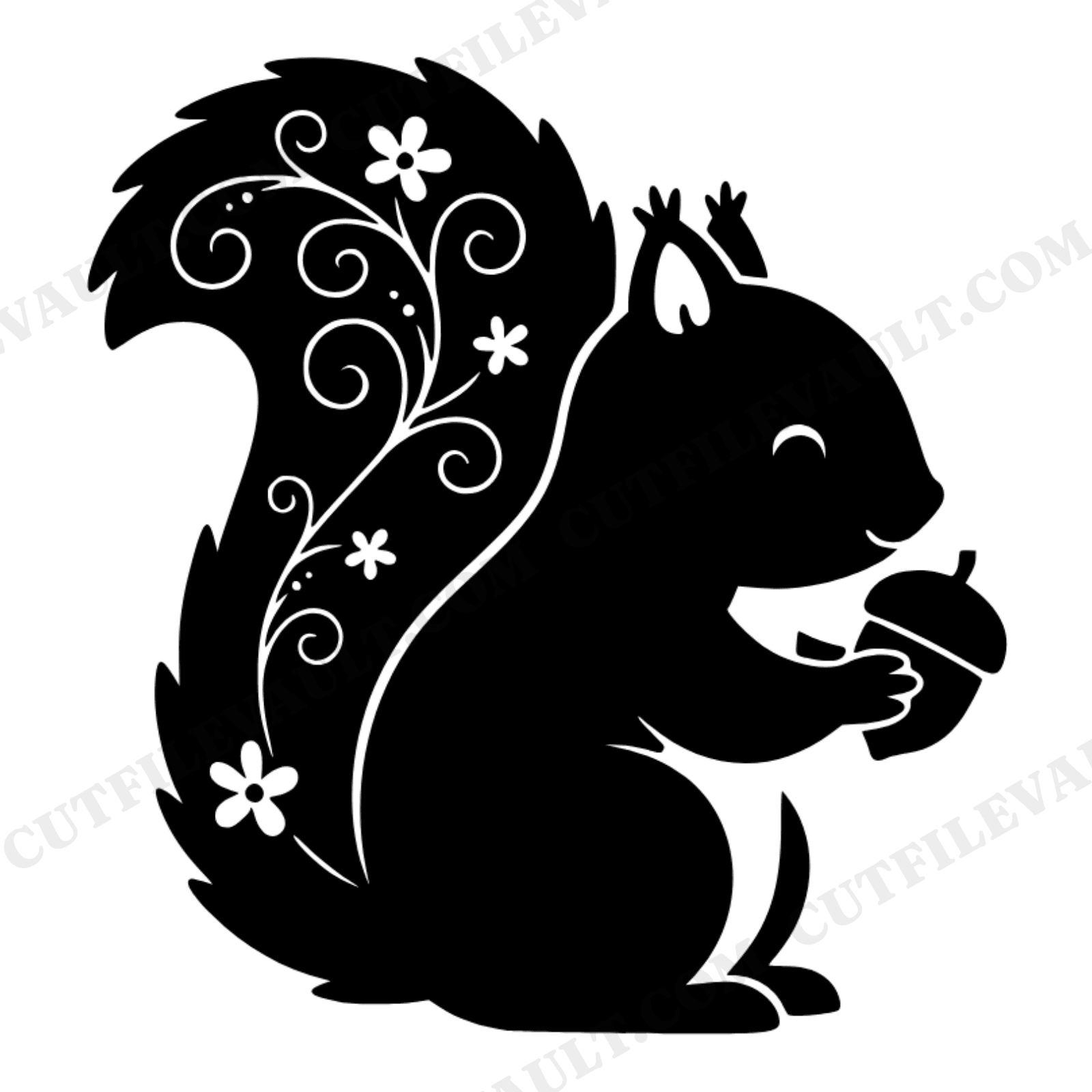 Kawaii Squirrel Holding Acorn SVG PNG Woodland Fall Harvest Silhouette Cut File Cottagecore, view 1
