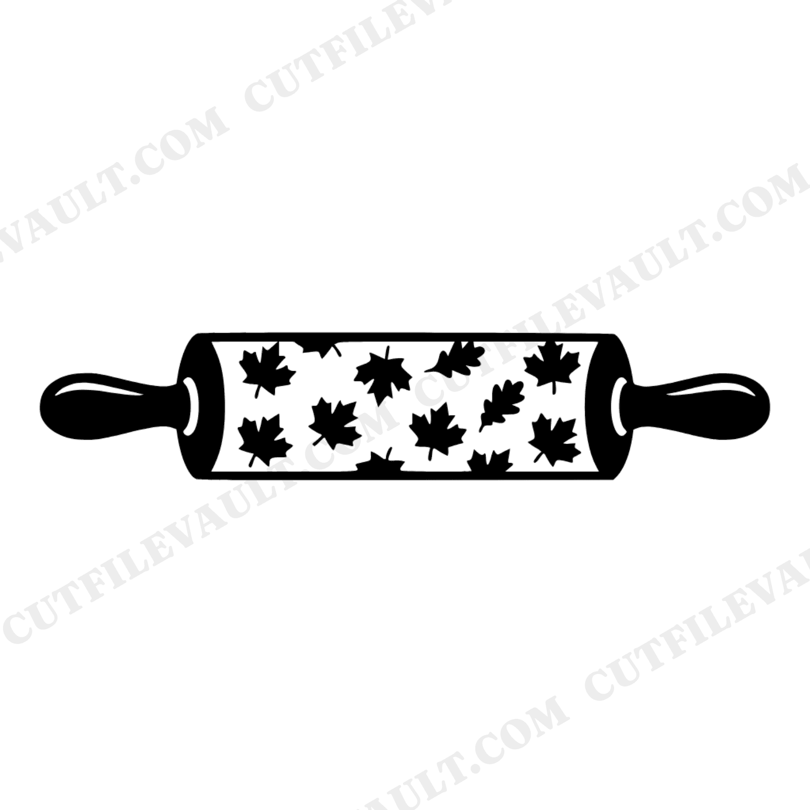Retro Rolling Pin SVG with Autumn Leaves, Fall Baking SVG PNG, Vintage Kitchen Cut File, view 1