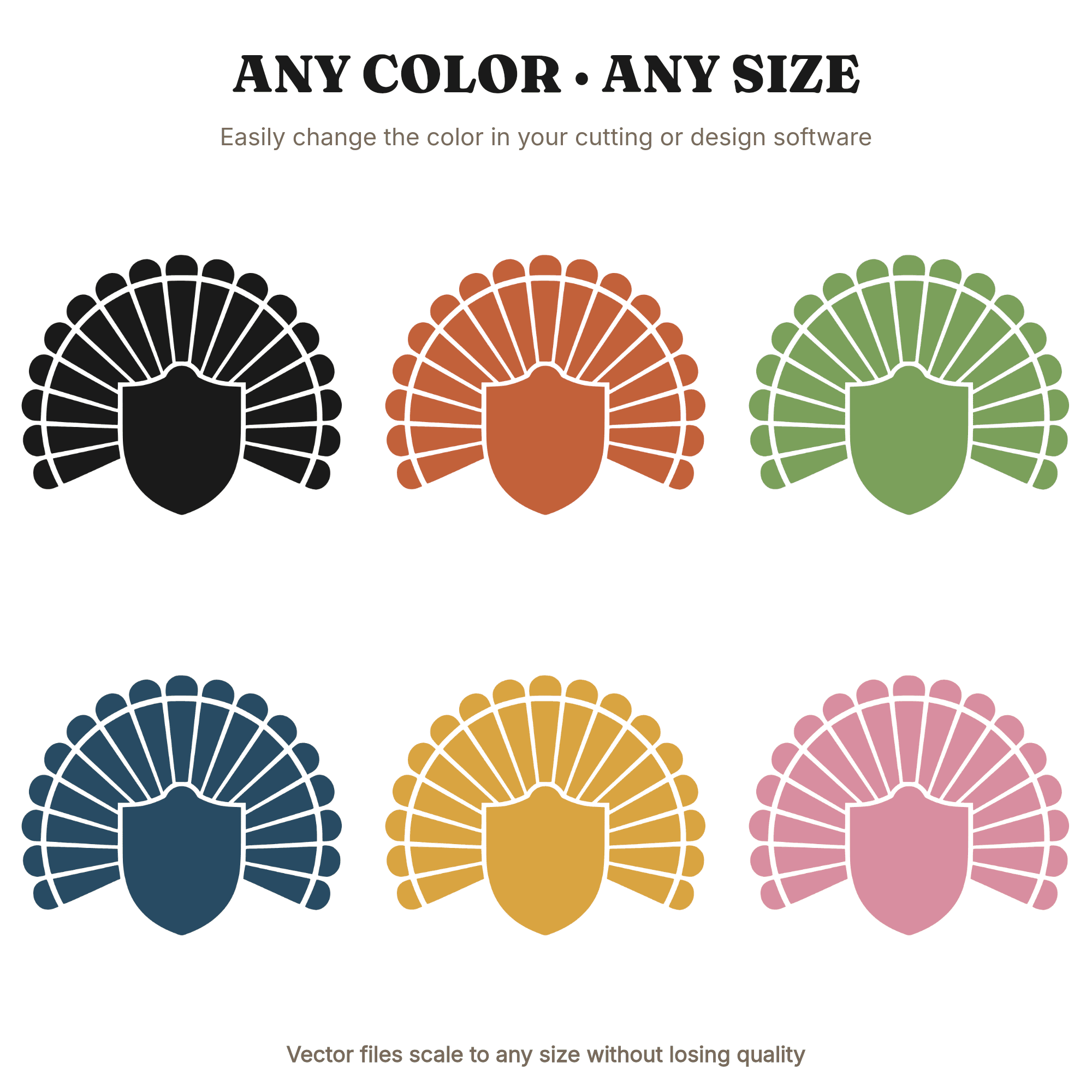 Thanksgiving Turkey Tail Feather Fan SVG PNG, Rear View Turkey Silhouette Cut File, Brutalist Design, view 2