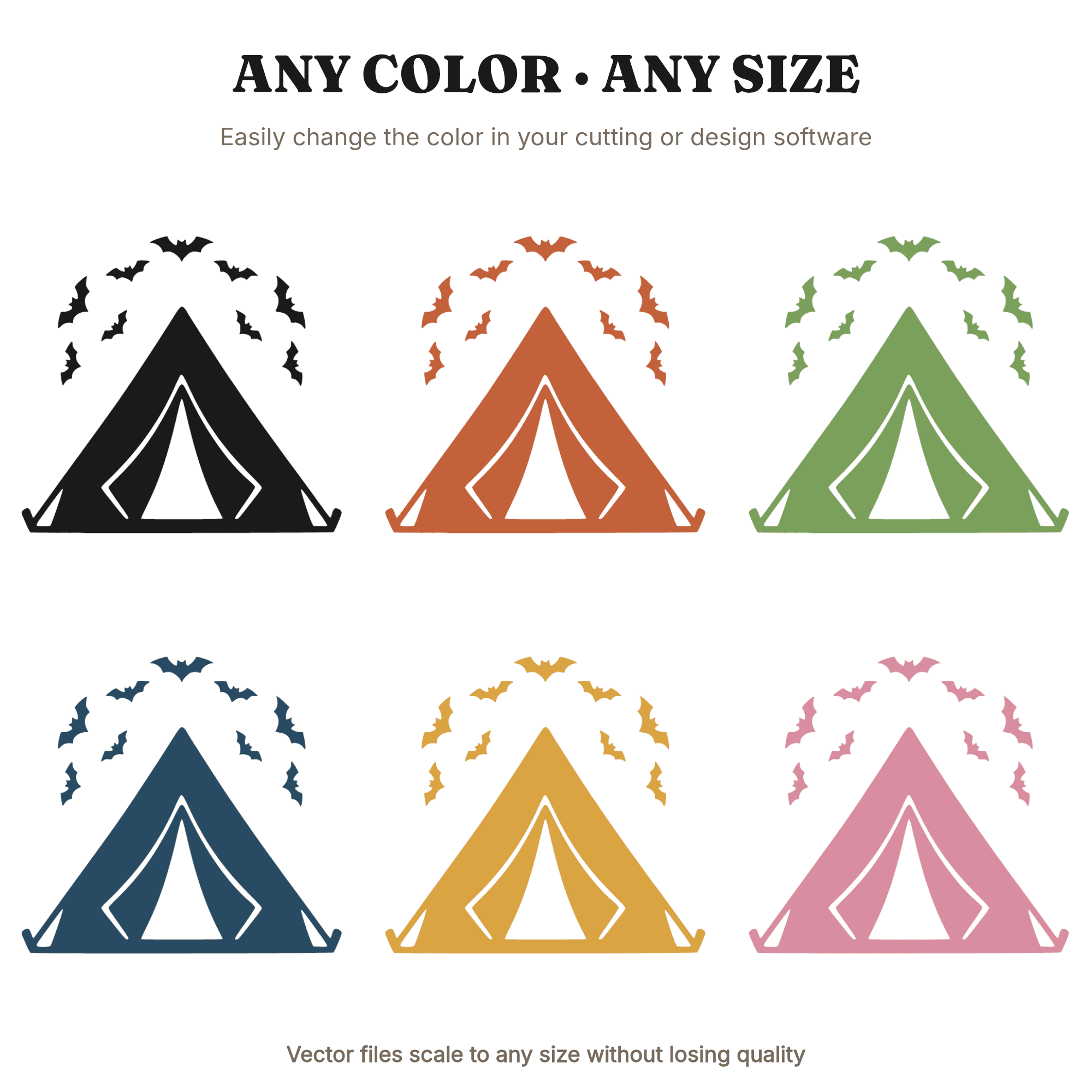 Cozy Camping Tent with Bats Halloween SVG PNG, Kawaii Spooky Outdoor Adventure Cut File, view 2