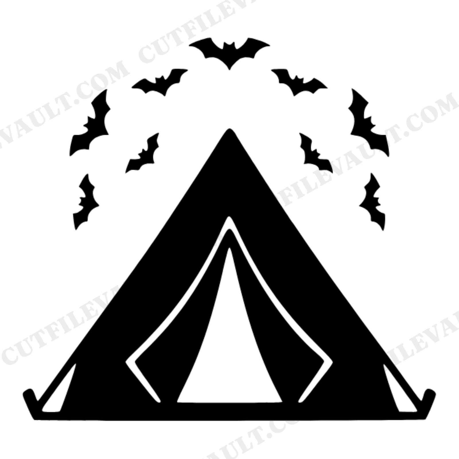 Cozy Camping Tent with Bats Halloween SVG PNG, Kawaii Spooky Outdoor Adventure Cut File, view 1