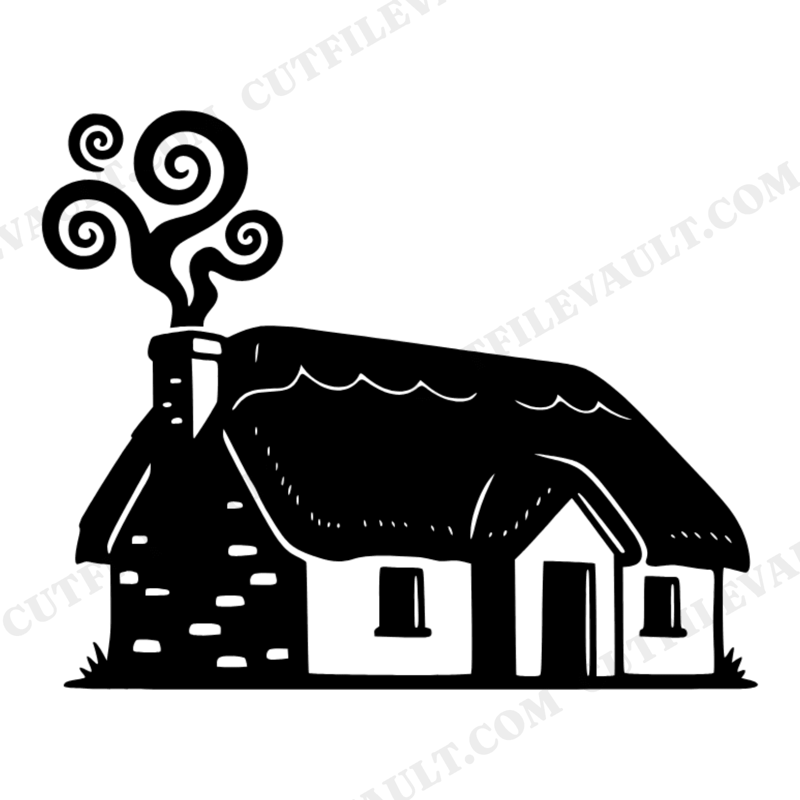 Irish Thatched Cottage SVG PNG, St Patrick's Day Farmhouse Wall Art, Whimsical Smoke Curls