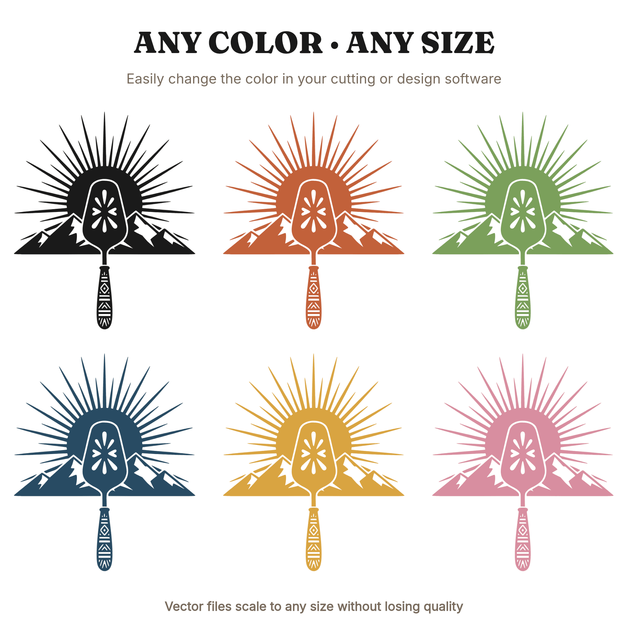 Boho Pie Server Mountain Sun SVG PNG, Thanksgiving Kitchen Wall Art, Modern Brutalist Cut File, view 2