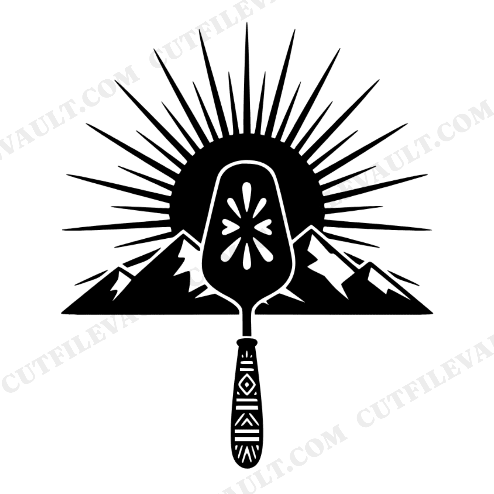Boho Pie Server Mountain Sun SVG PNG, Thanksgiving Kitchen Wall Art, Modern Brutalist Cut File, view 1