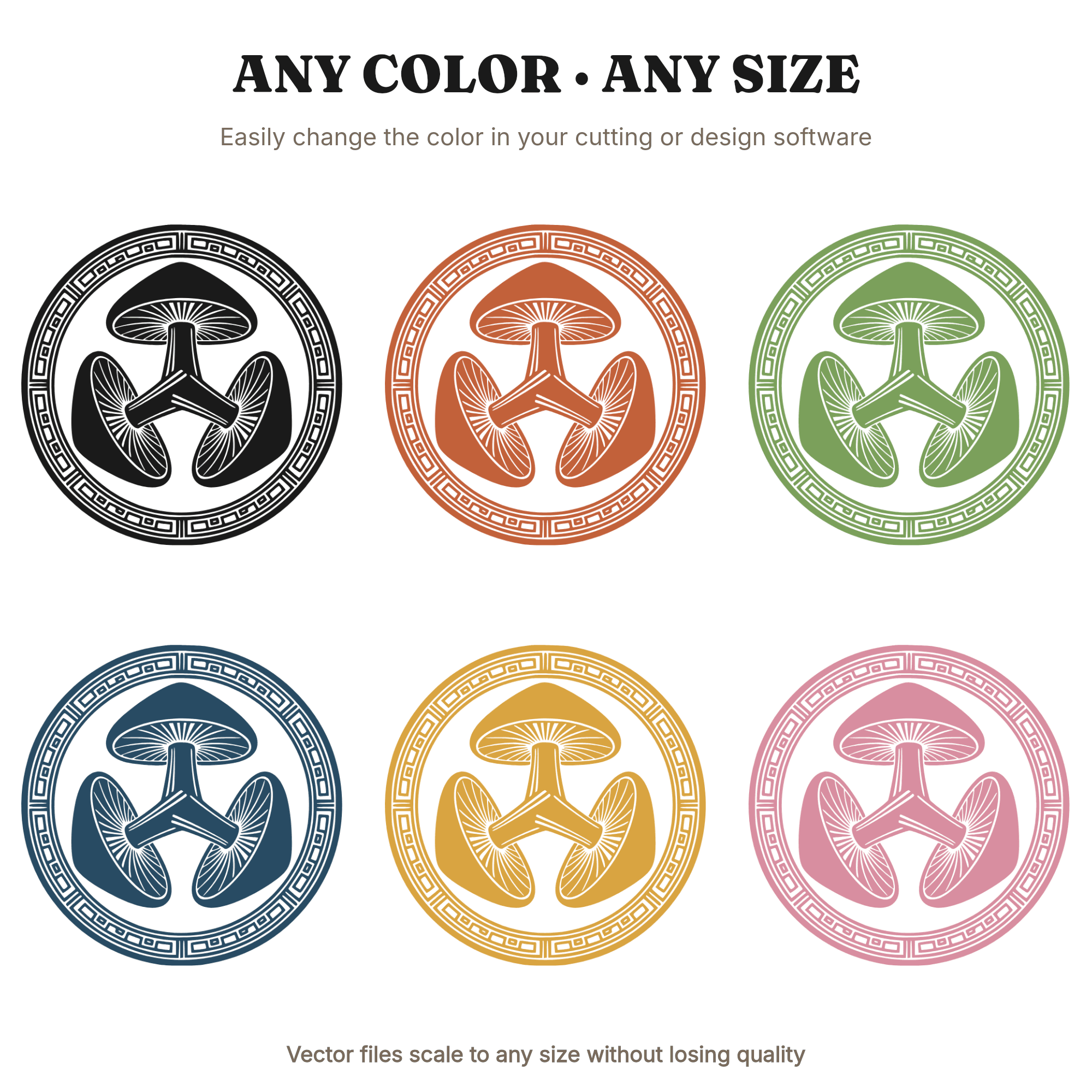 Art Deco Mushroom Wax Seal SVG PNG, Trinity Knot Emblem, Geometric Botanical Badge Cut File, view 2