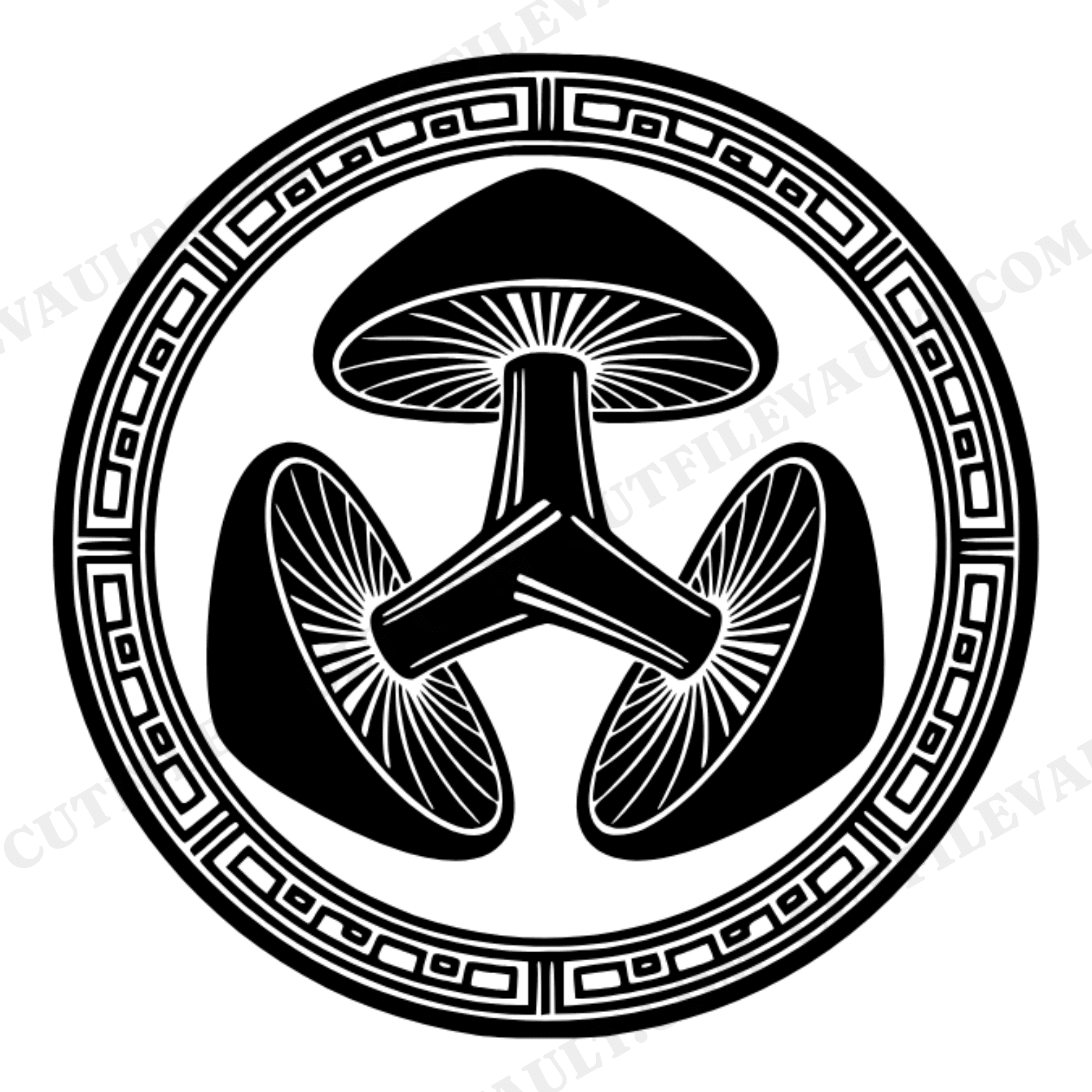 Art Deco Mushroom Wax Seal SVG PNG, Trinity Knot Emblem, Geometric Botanical Badge Cut File, view 1