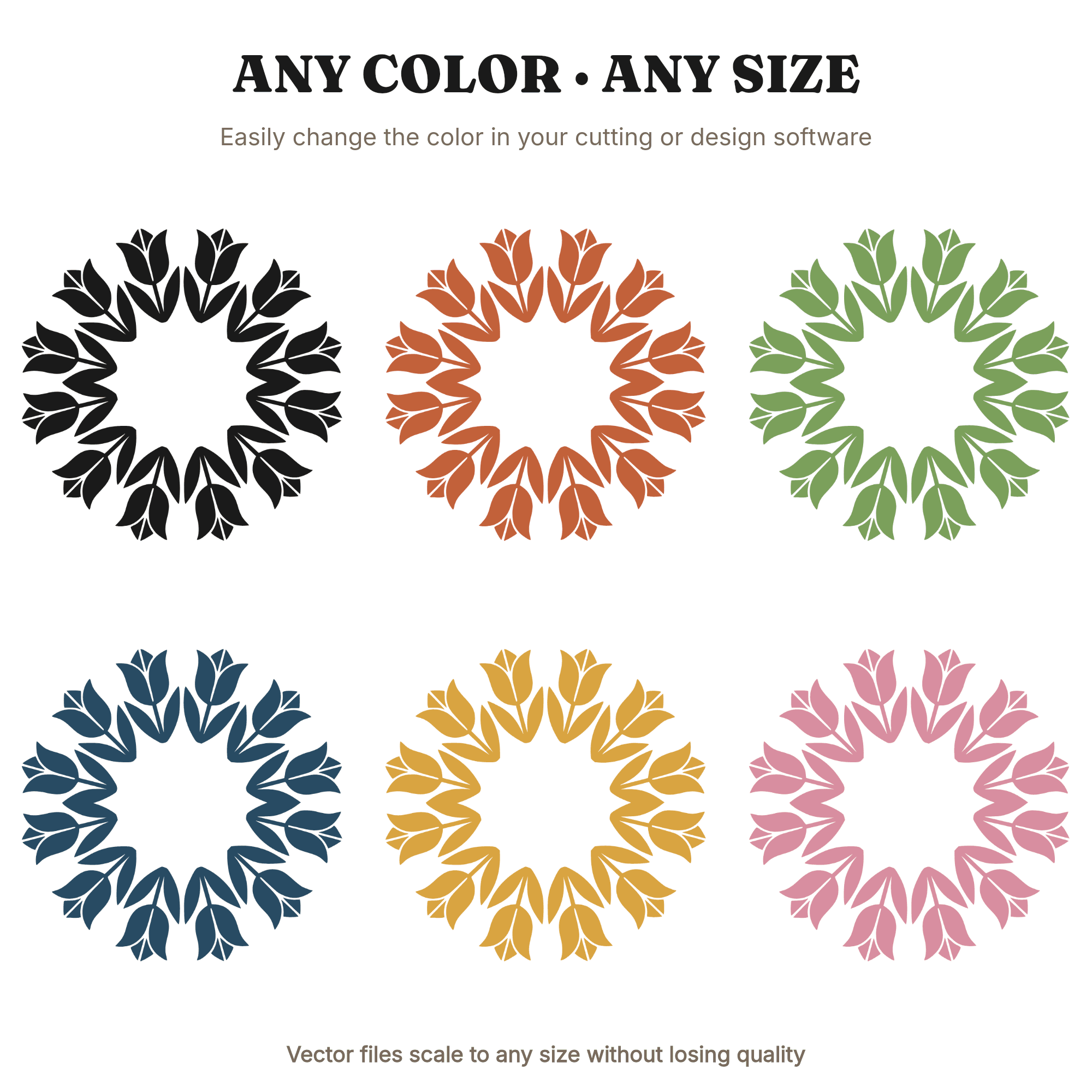 Art Deco Easter Tulip Wreath SVG PNG, Geometric Spring Floral Circle Cut File for Cricut, view 2