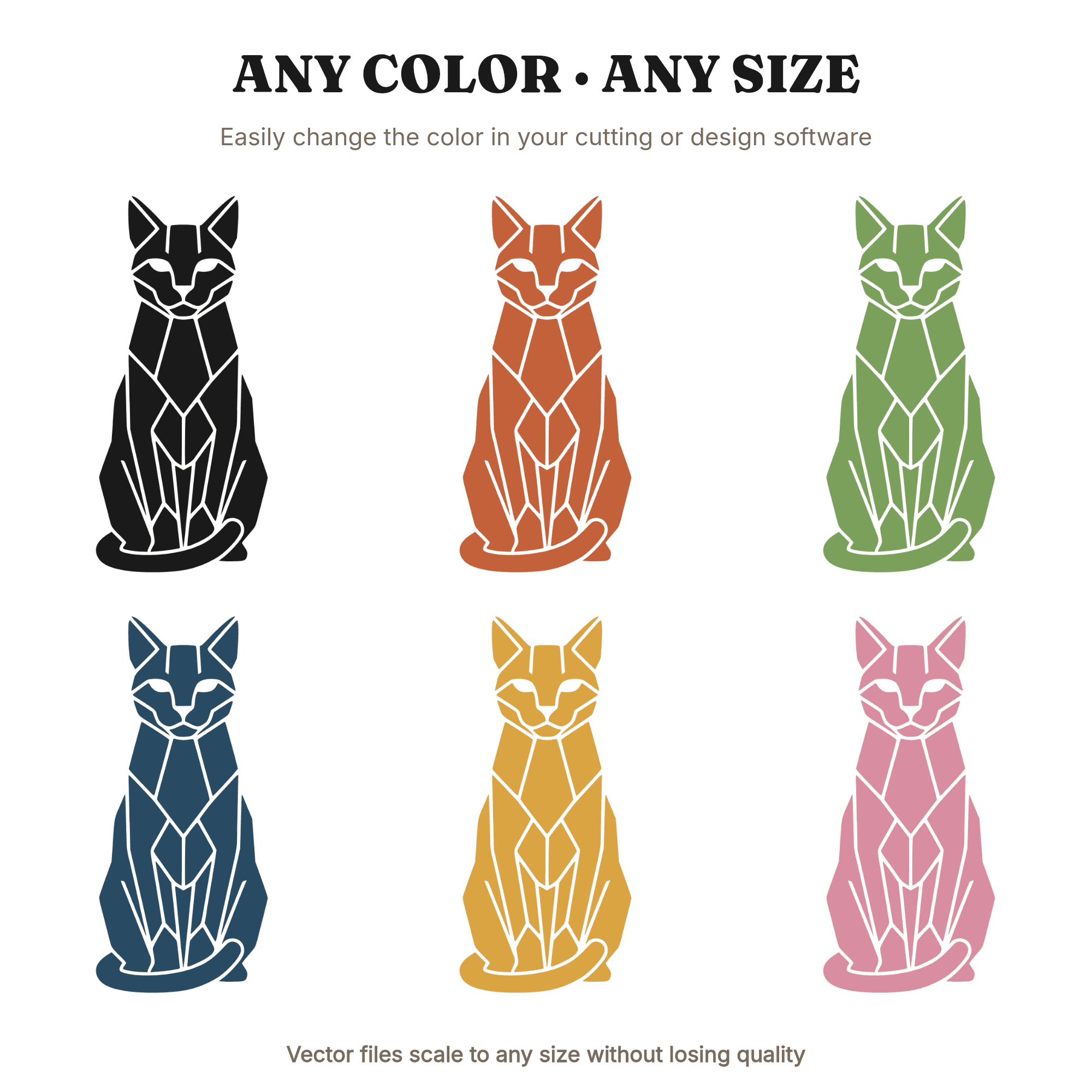 Geometric Black Cat SVG PNG Front Facing Silhouette Halloween Art Deco Boho Cut File, view 2