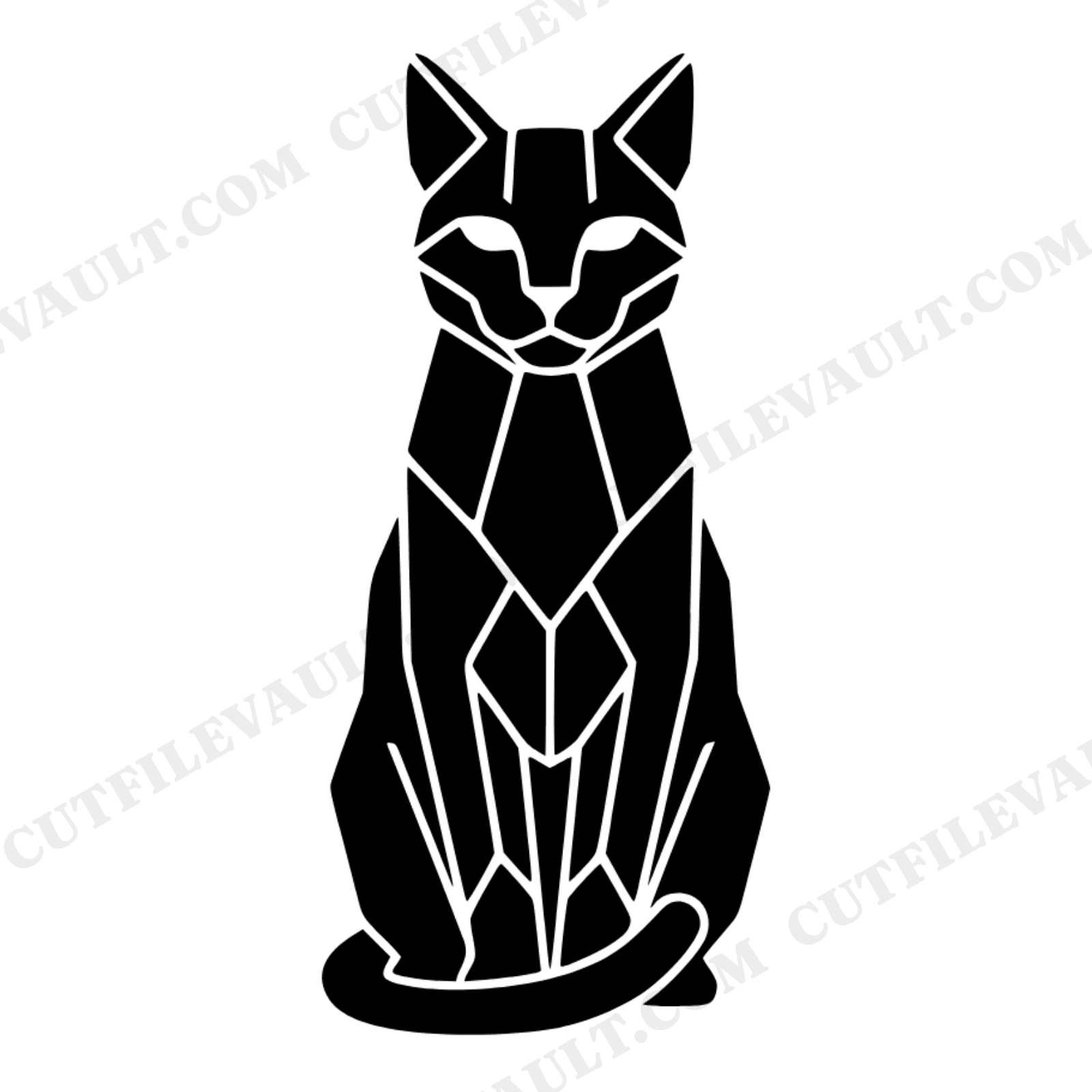 Geometric Black Cat SVG PNG Front Facing Silhouette Halloween Art Deco Boho Cut File, view 1