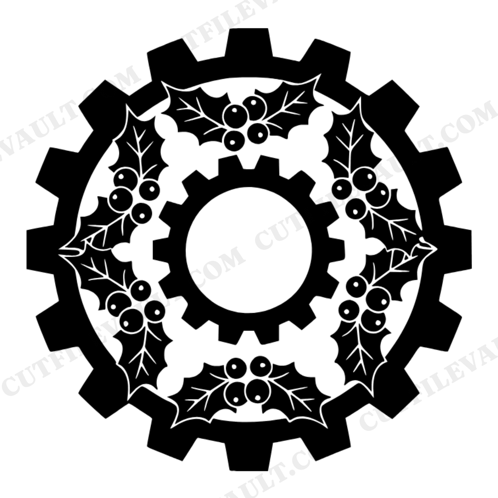 Steampunk Holly Gear Christmas Ornament SVG PNG Cut File Industrial Holiday Decor Workshop, view 1
