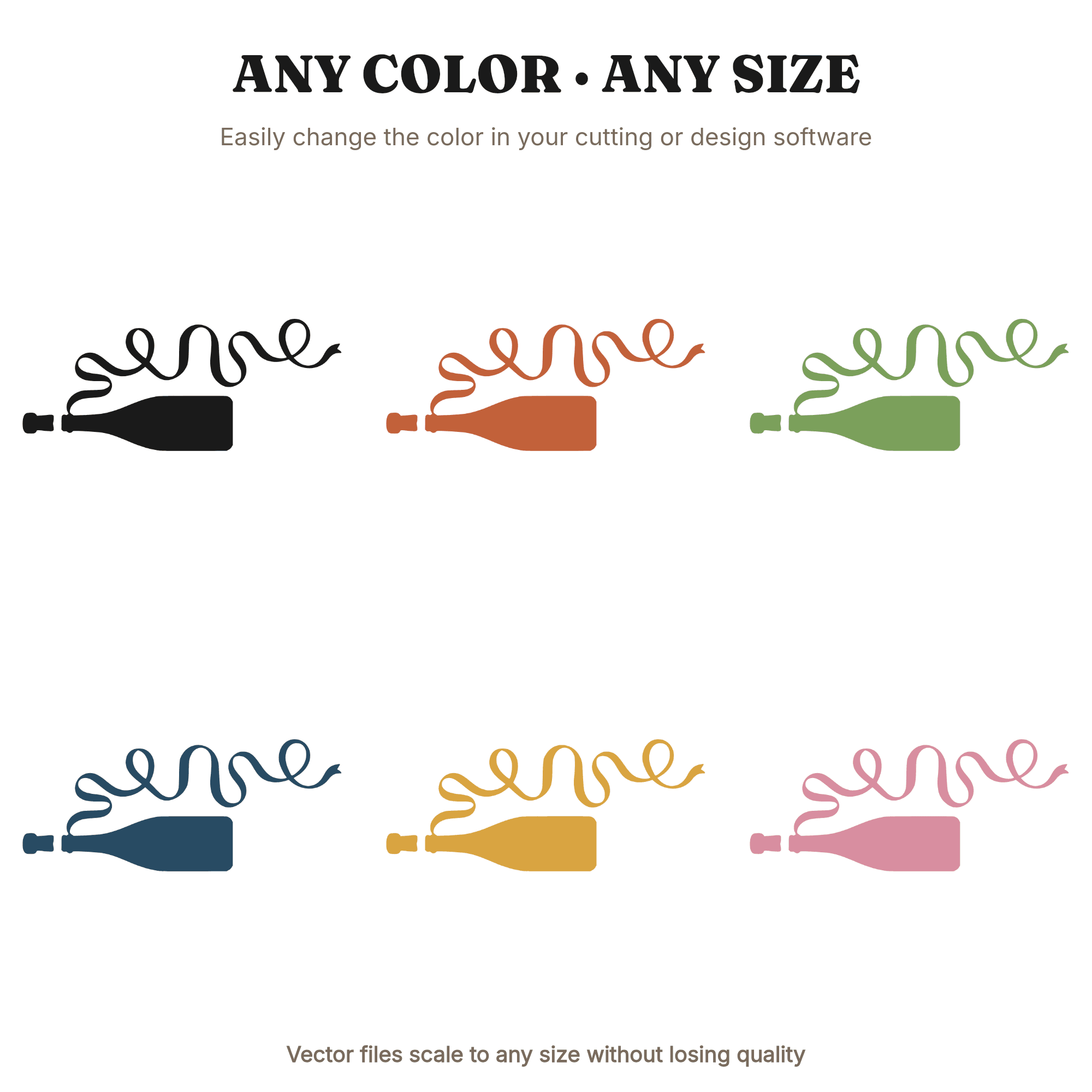 Champagne Bottle with Ribbon Fall Anniversary SVG PNG Vintage Botanical Silhouette Cut File, view 2