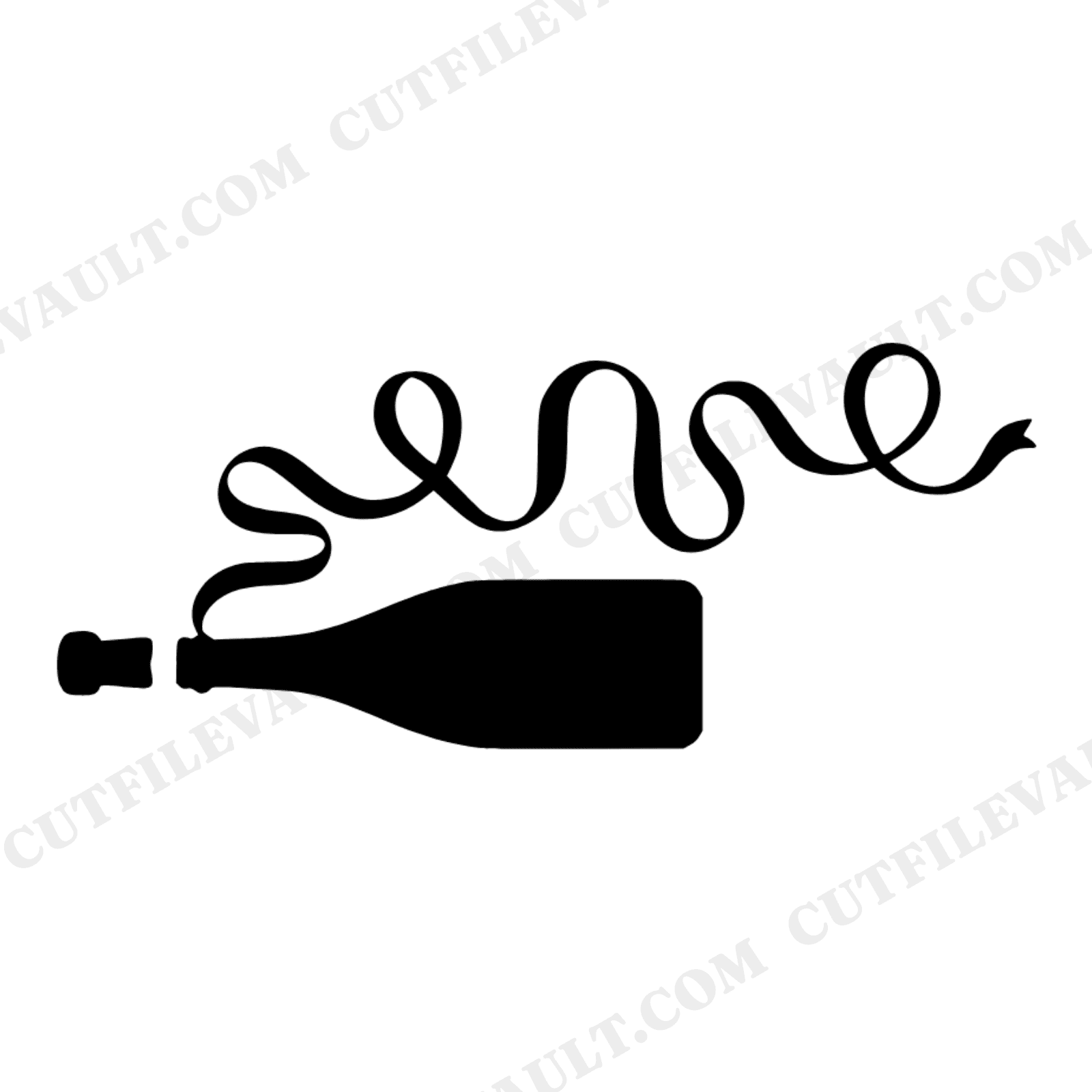 Champagne Bottle with Ribbon Fall Anniversary SVG PNG Vintage Botanical Silhouette Cut File, view 1