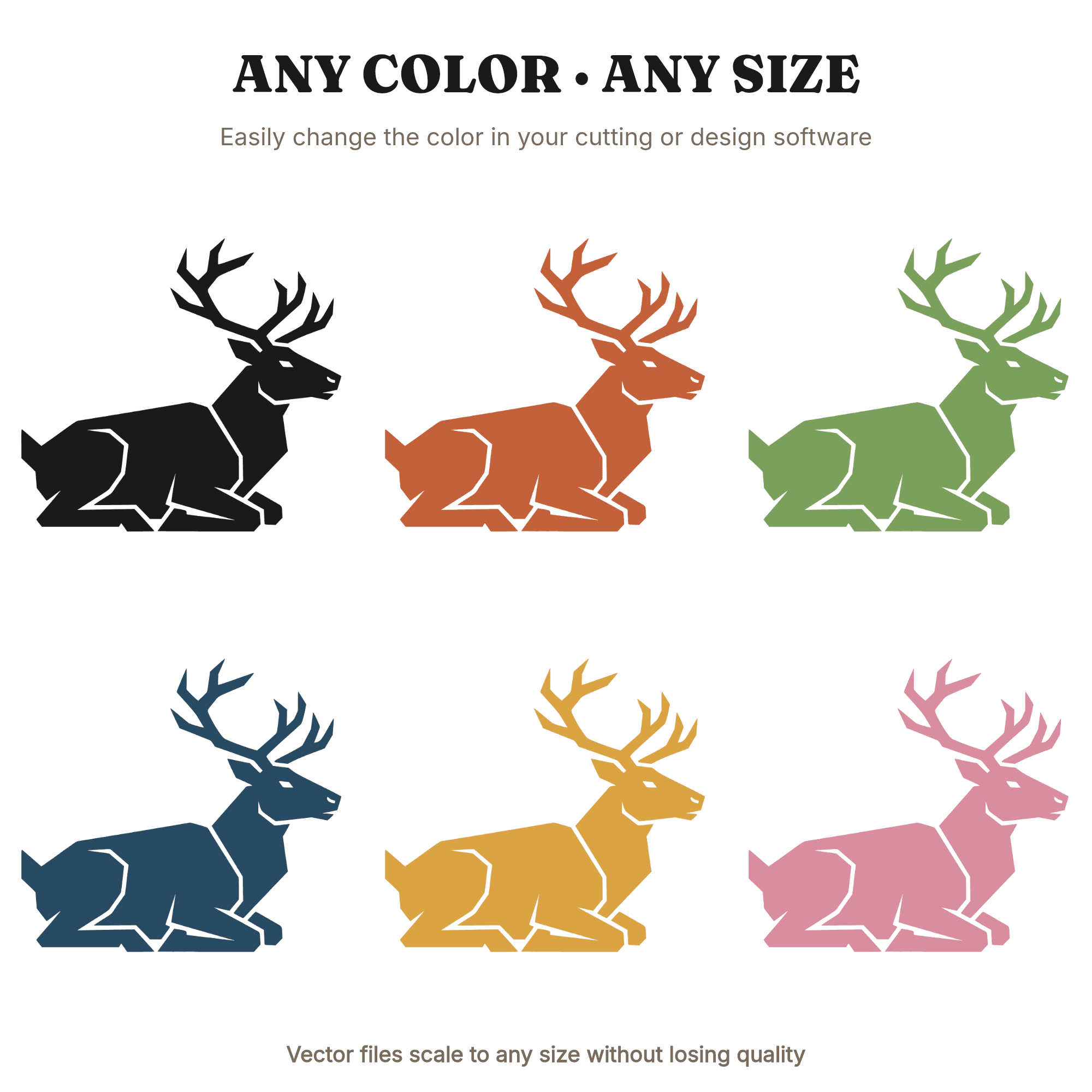 Nordic Resting Reindeer Silhouette SVG PNG, Minimalist Scandinavian Christmas Ornament Cut File, view 2