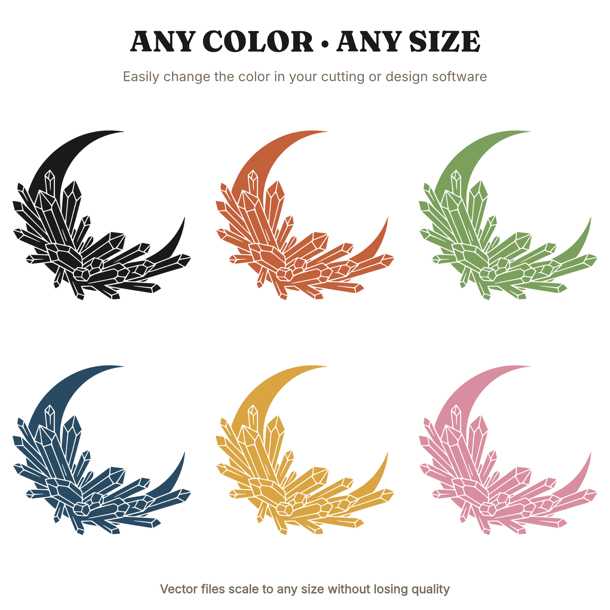 Crescent Moon Crystal Cluster SVG PNG Art Nouveau Celestial Mystical Cut File for Vinyl Crafts, view 2