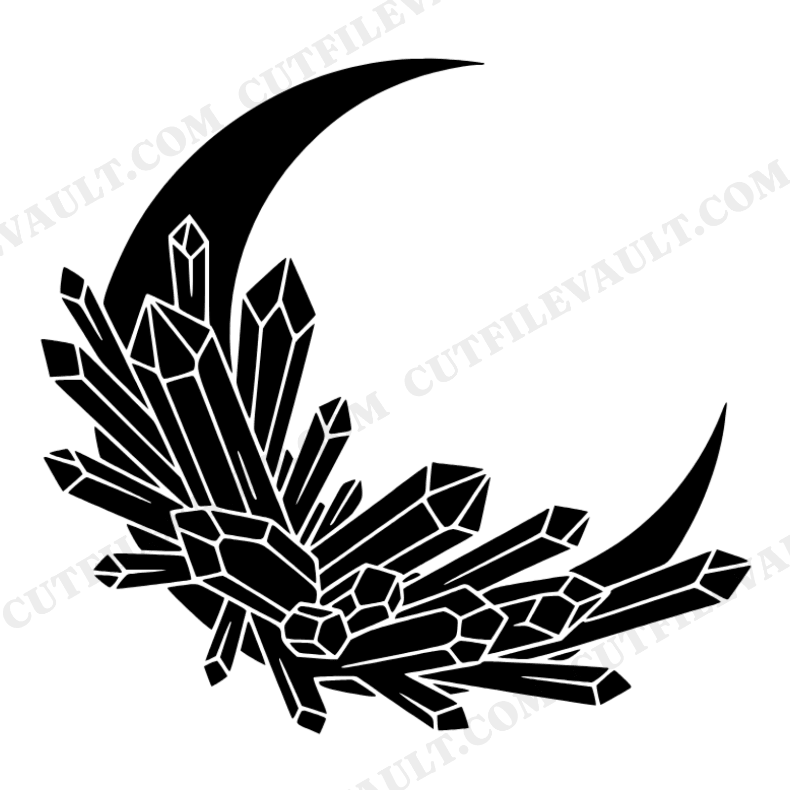 Crescent Moon Crystal Cluster SVG PNG Art Nouveau Celestial Mystical Cut File for Vinyl Crafts, view 1