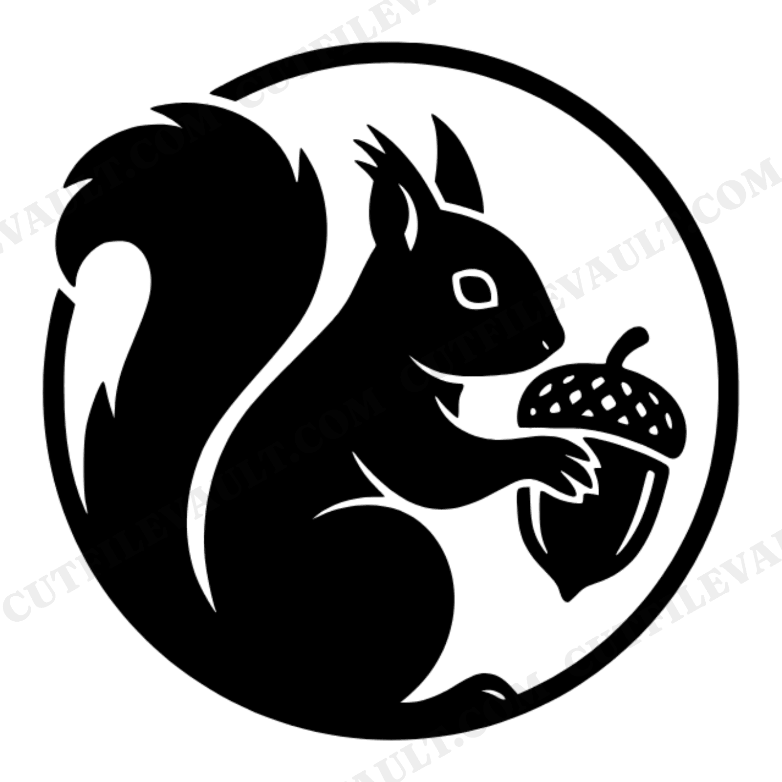 Autumn Squirrel Wreath SVG PNG, Acorn Medallion Cut File, Scandinavian Line Art, Seasonal Decor