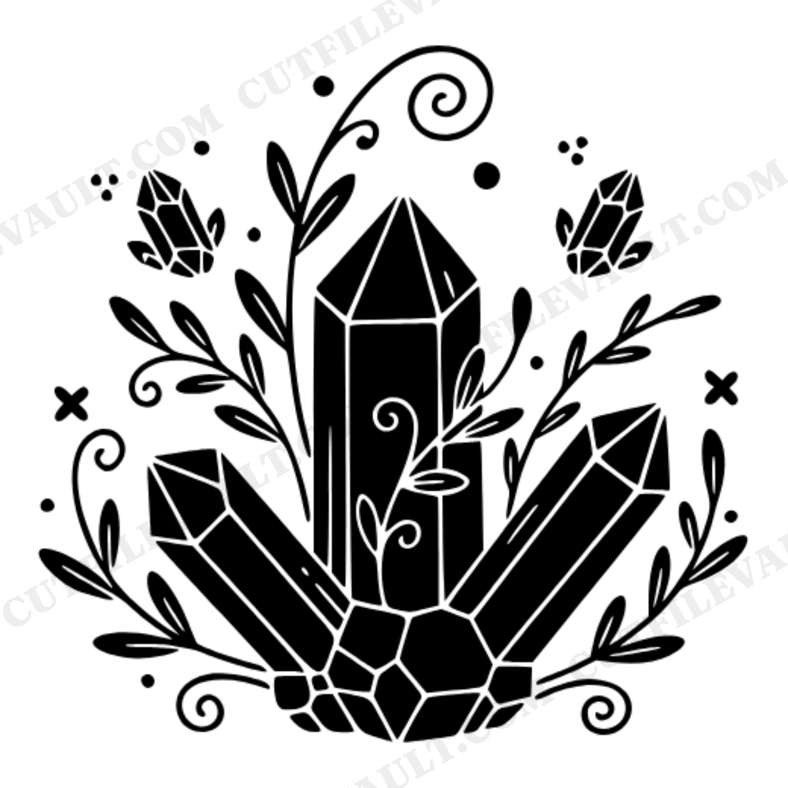 Asymmetric Crystal Cluster SVG PNG, Cottagecore Floral Silhouette, Geometric Nature Cut File, view 1